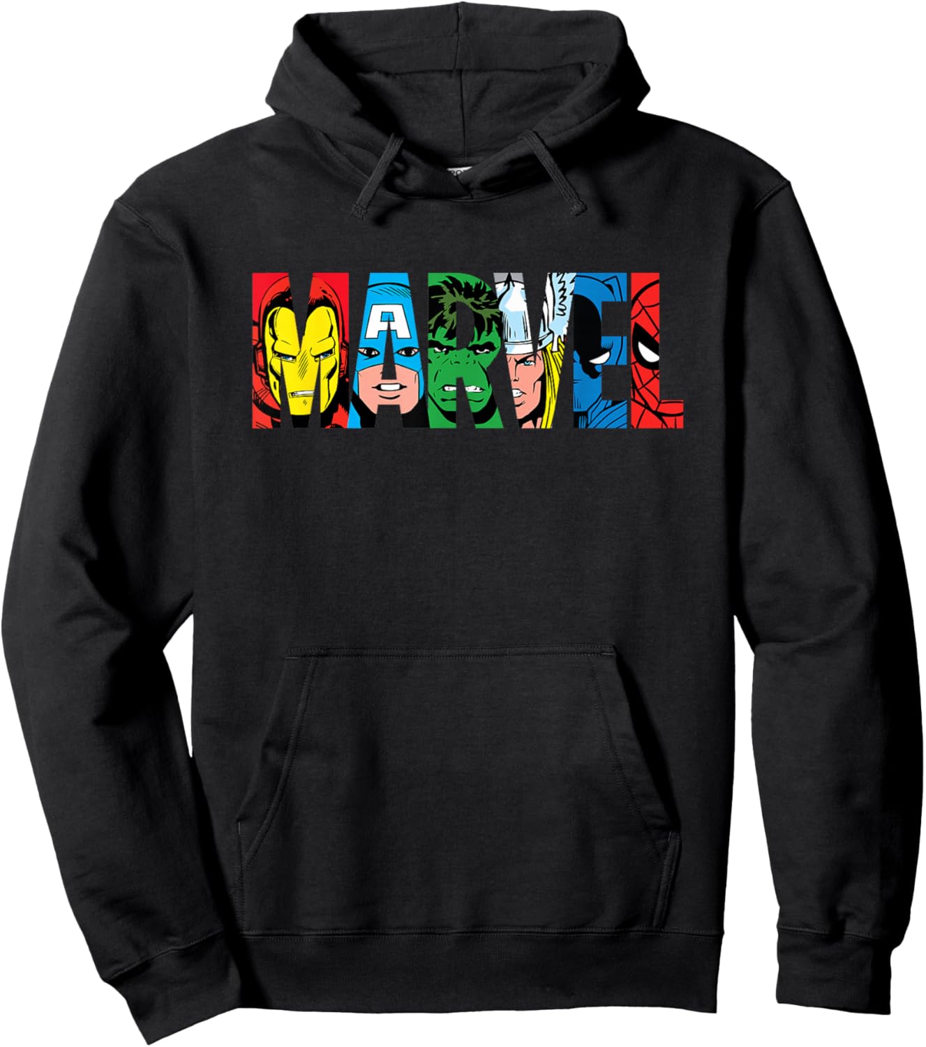 Marvel Logo Classic Avengers & Spider-Man Retro Comic Art Hoodie - Hoodie | Black