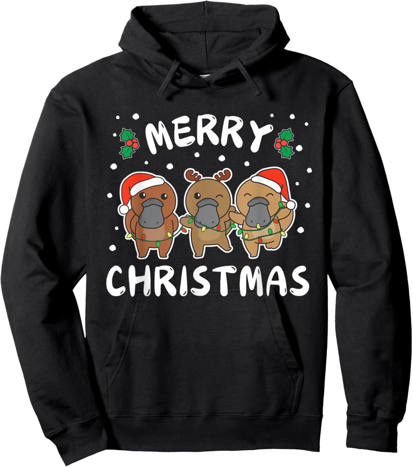 Merry Christmas Cute Platypus Festive Lights Platypus Hoodie - Hoodie | Black