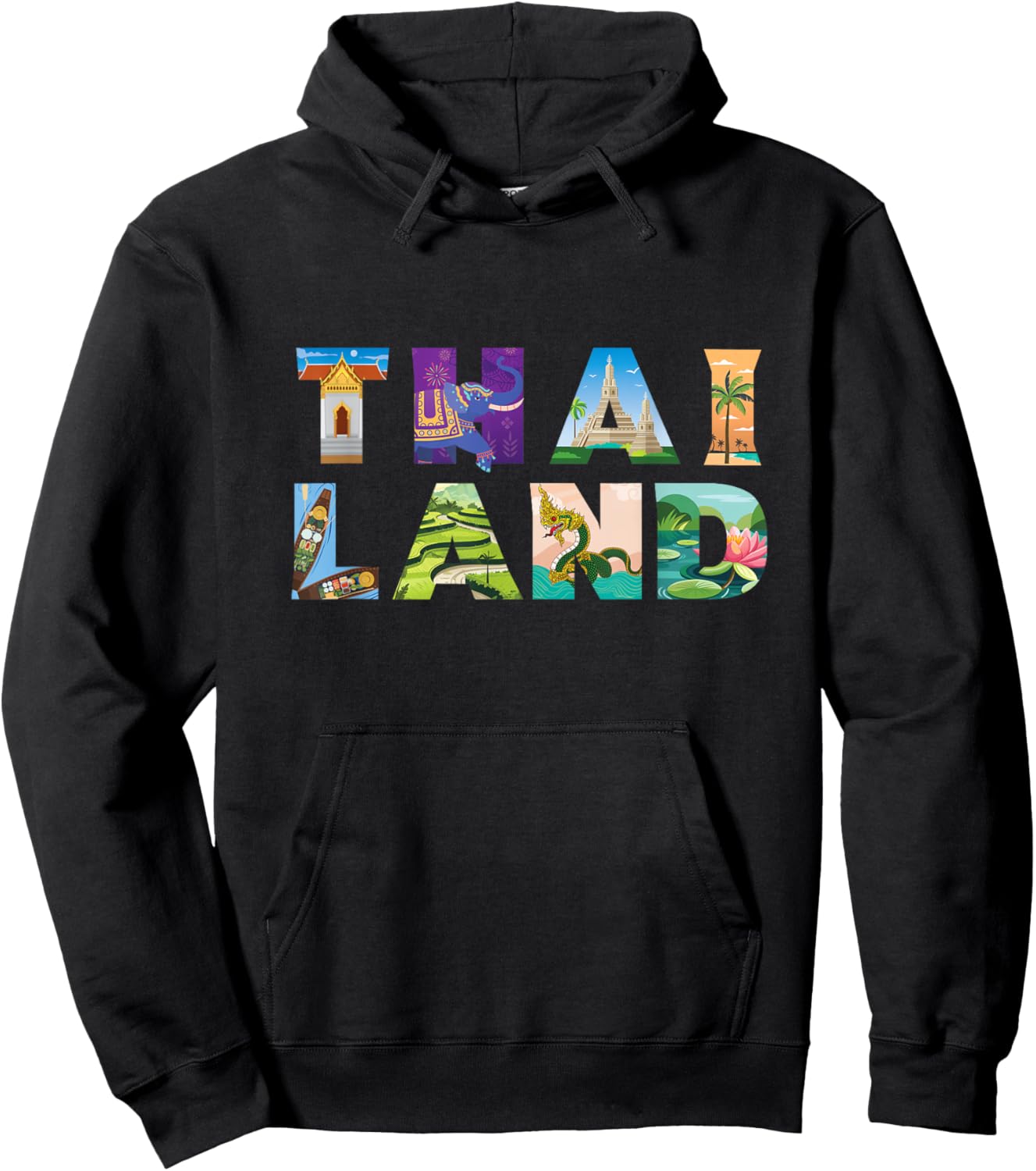 Family Heritage Gifts Thailand Letter Art - -Adult, Black, Small, Short Sleeve, Crew Collar, Pull On, 1 Count, Unique Thai Cultural Design Hoodie - Hoodie | Black
