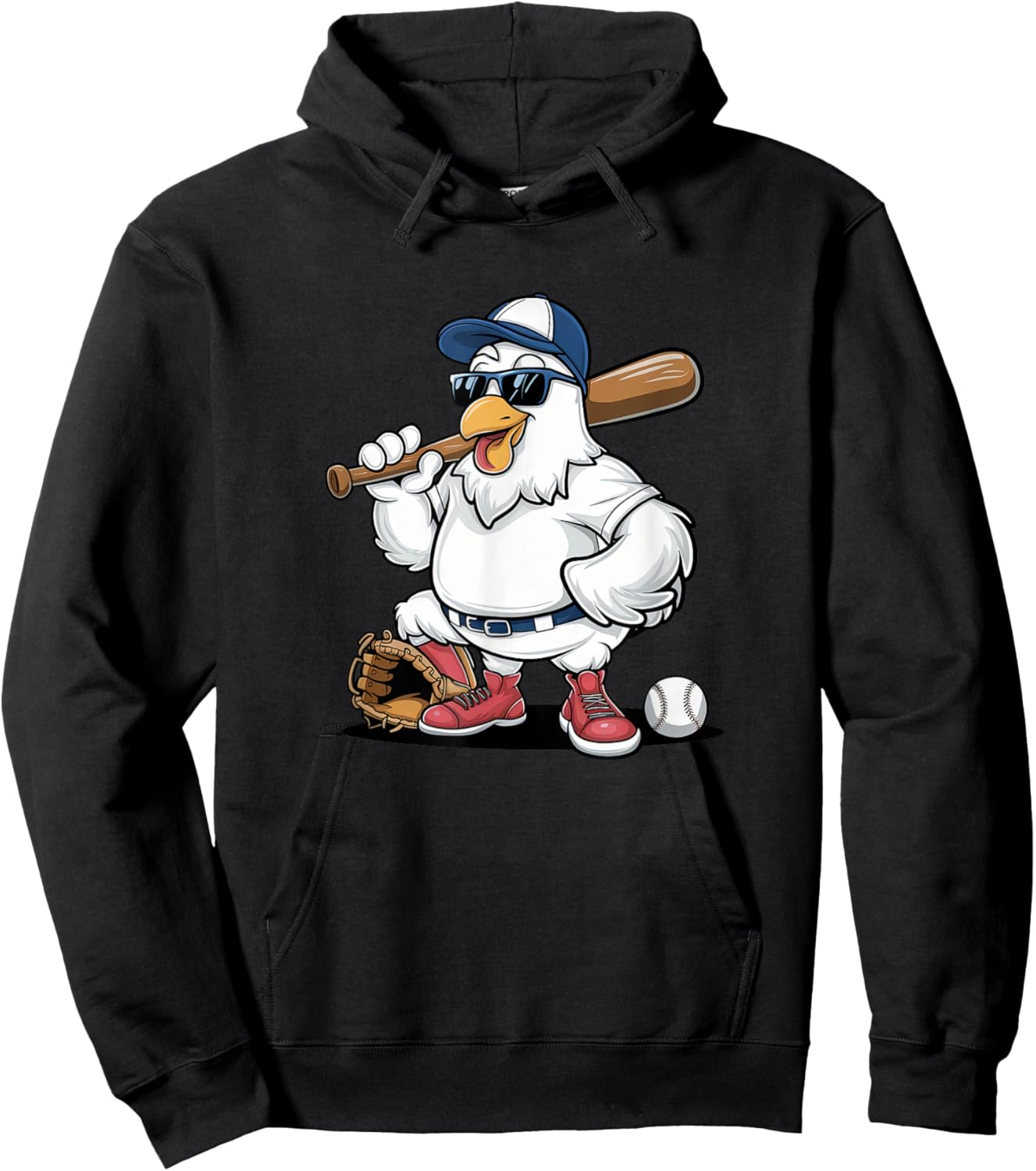 Baseball Playing Chicken Funny Sports Design Hoodie - Hoodie | Black