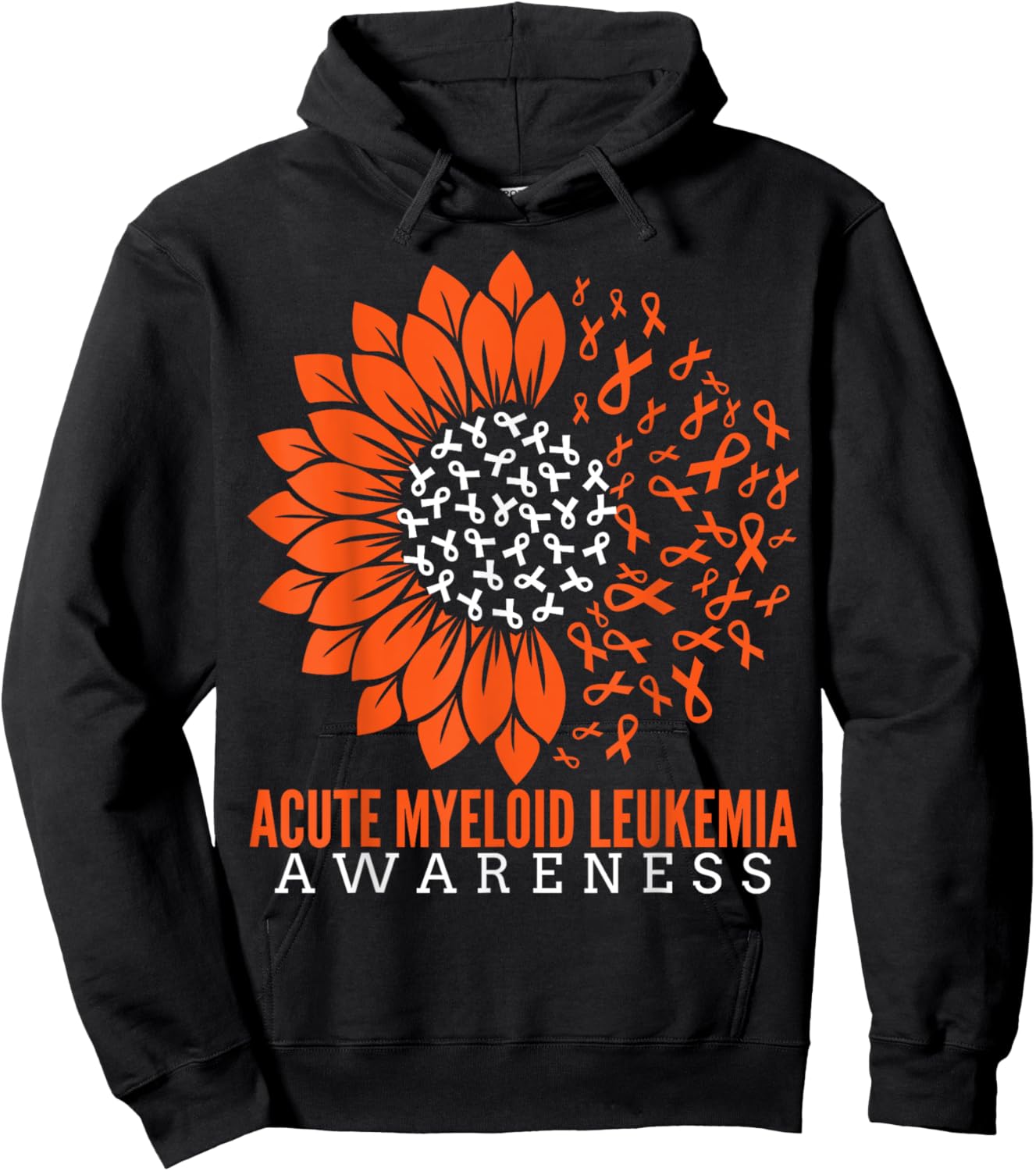 Acute Myeloid Leukemia Awareness Sunflower Ribbon Orange Hoodie - Hoodie | Black