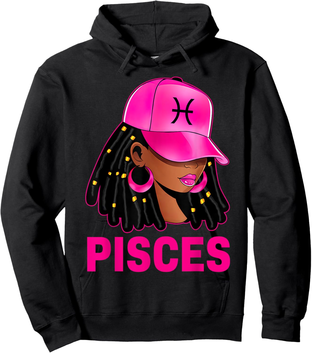 Pisces Queen Loc'd Hair Black Woman Cap Zodiac Sign Hoodie - Hoodie | Black