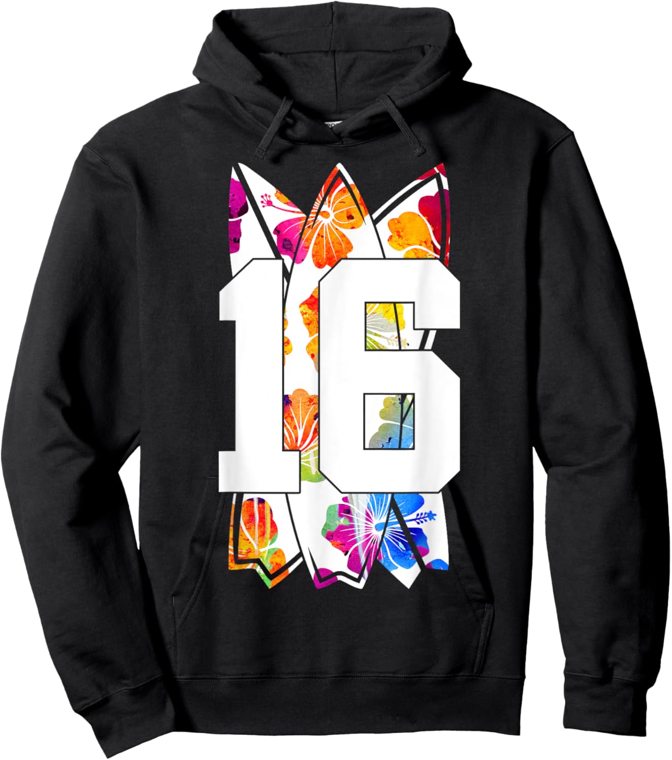 Surfer Surfboard Number 16 Surfing 16th Birthday Hoodie - Hoodie | Black