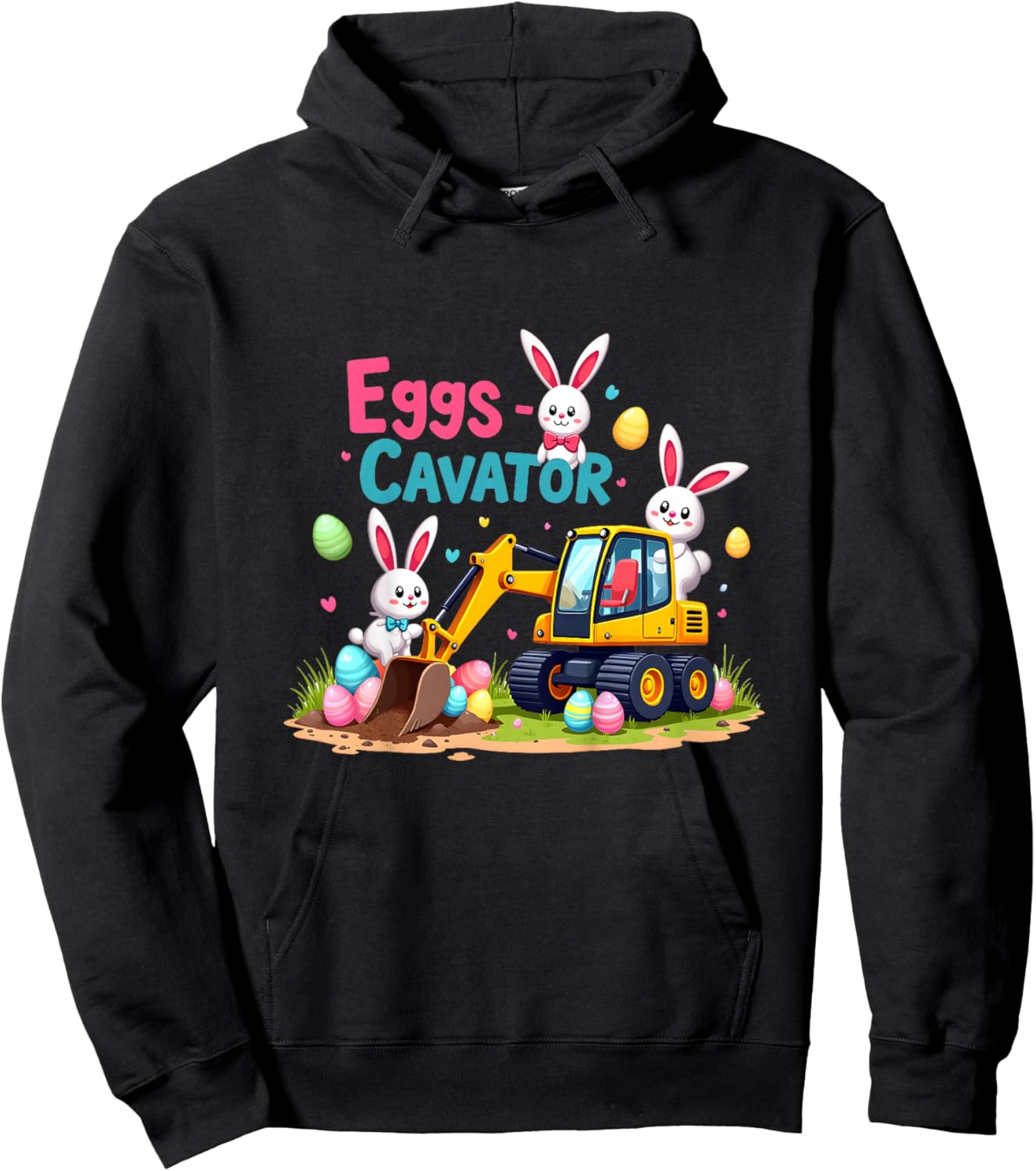 Kids Easter Bunny Excavator Eggs-Cavator Toddler Boys Easter Kids Hoodie - Hoodie | Black
