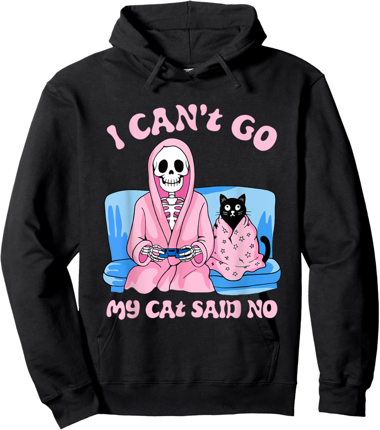 Skeleton Cat Lovers I Can’t Go My Cat Said No Home Game Hoodie - Hoodie | Black