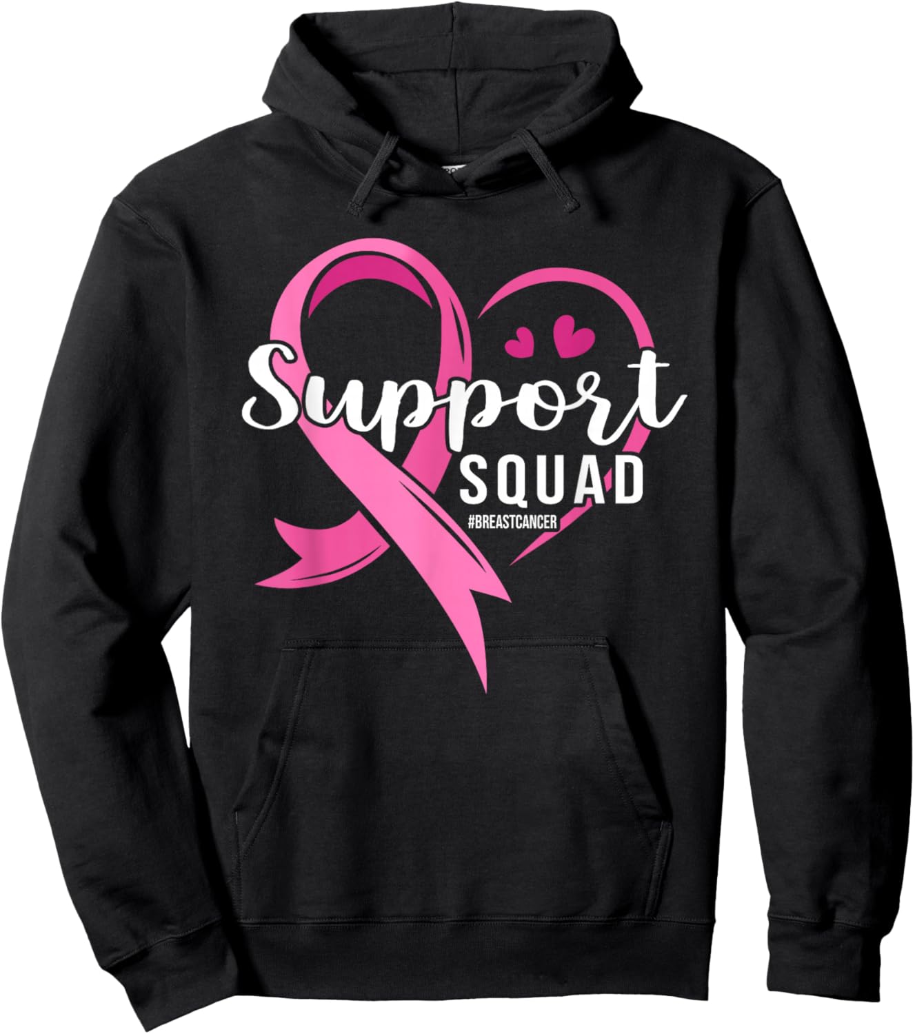 Support Squad Cute Heart Breast Cancer Awareness Hoodie - Hoodie | Black