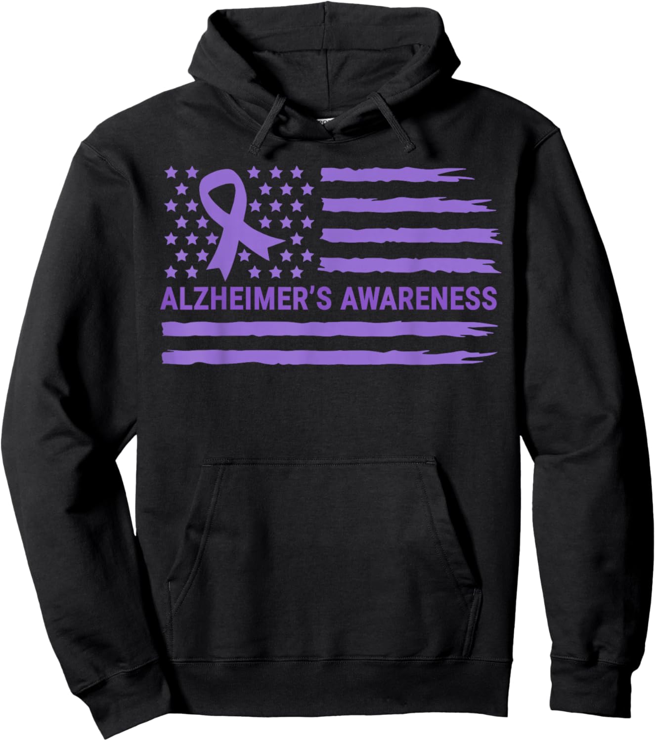 Alzheimer's Awareness Purple Ribbon American Flag Dementia Hoodie - Hoodie | Black