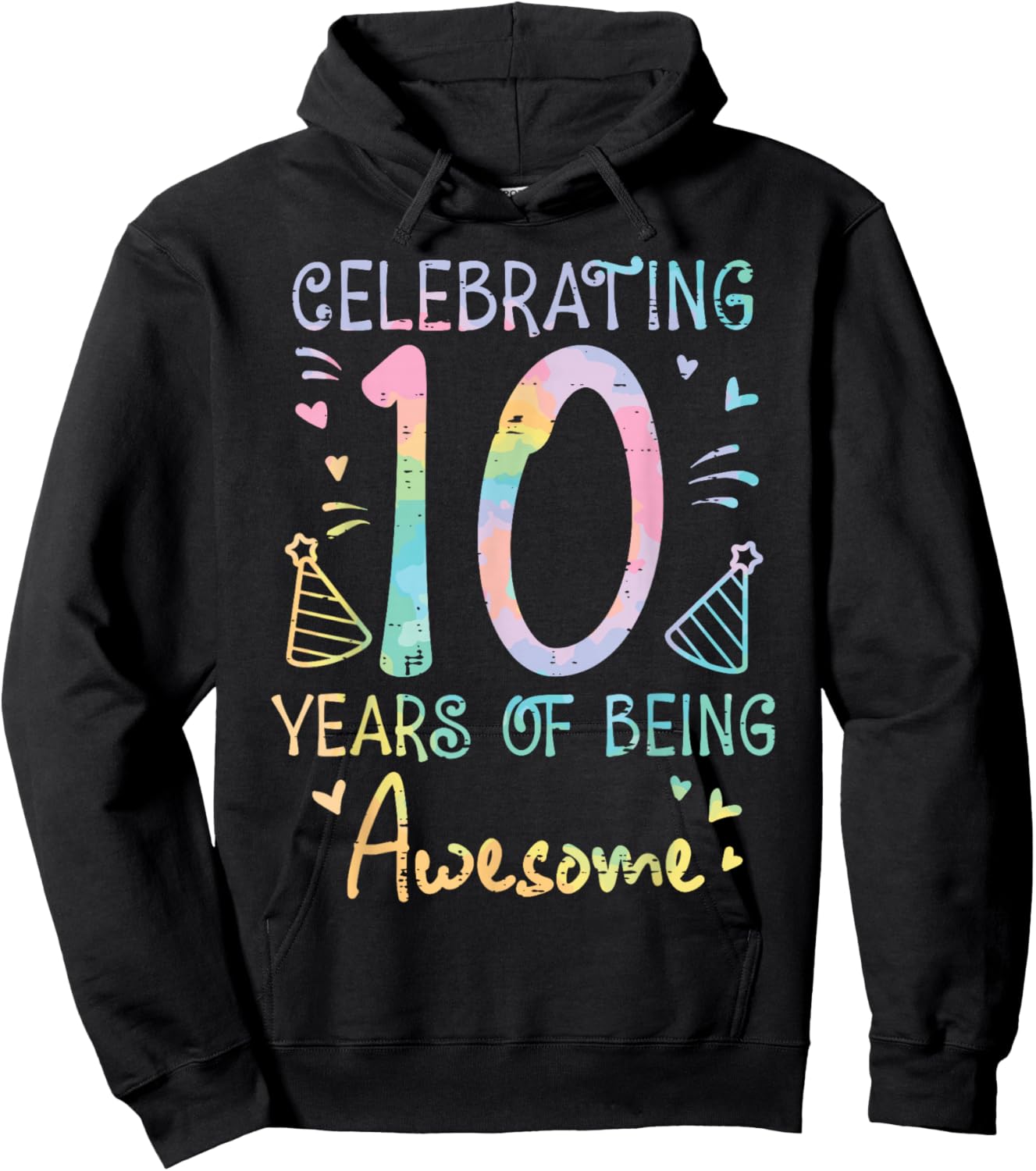 Celebrating 10 Years Being Awesome 10th Birthday Girls Kids Hoodie - Hoodie | Black