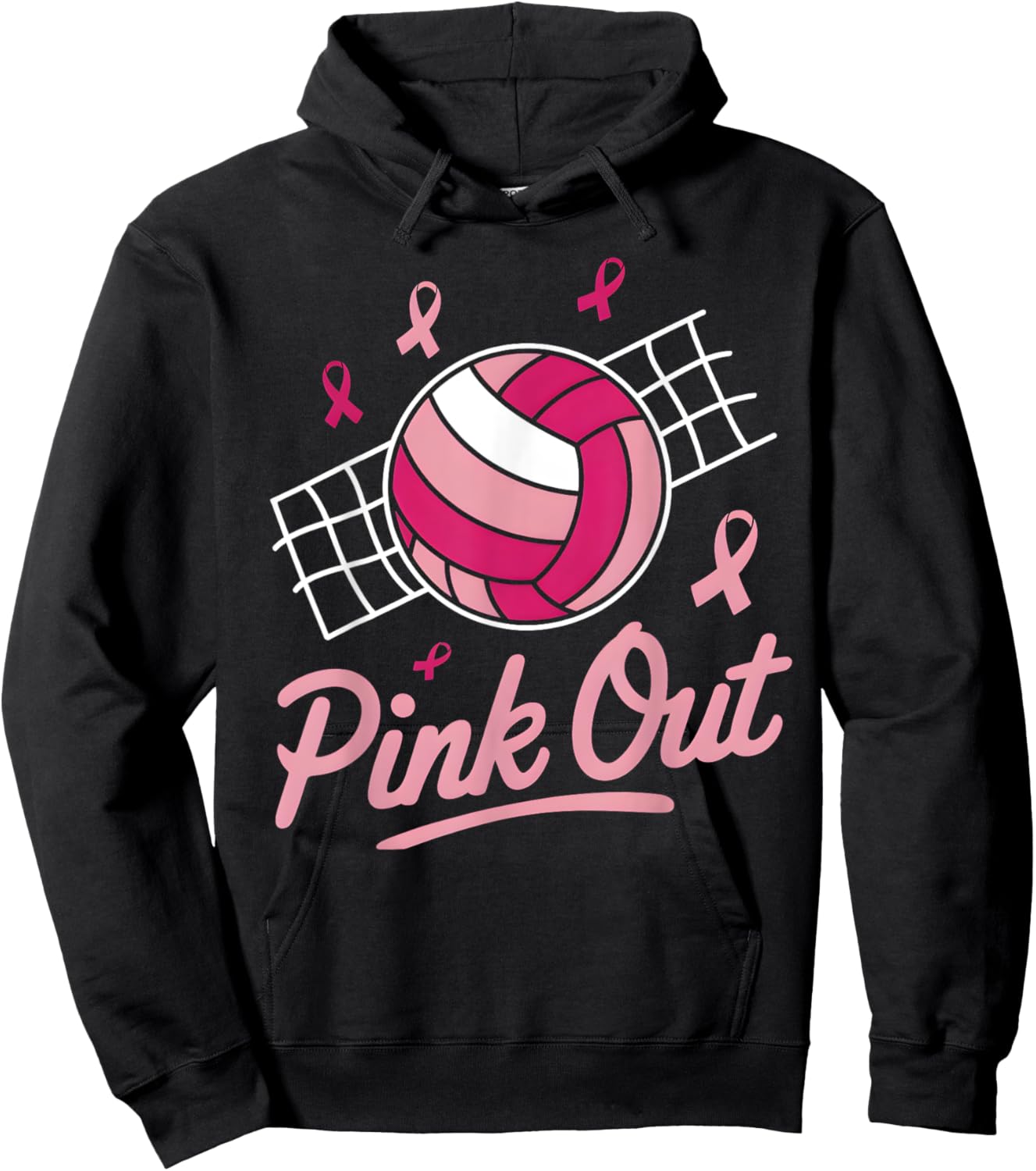 Volleyball Pink Out Breast Cancer Awareness Pink Ribbon Hoodie - Hoodie | Black