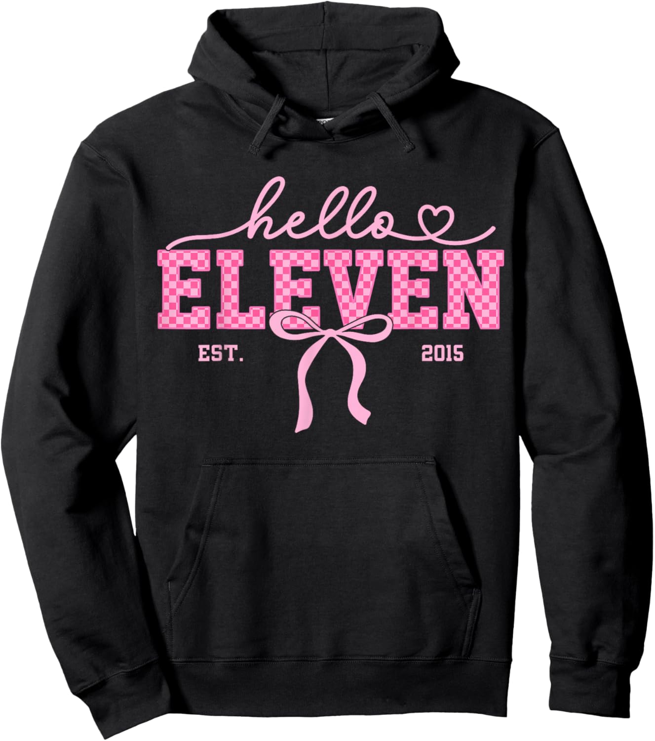 11th Birthday Girl Checkered Coquette Bow 11 Year Old Girl Hoodie - Hoodie | Black