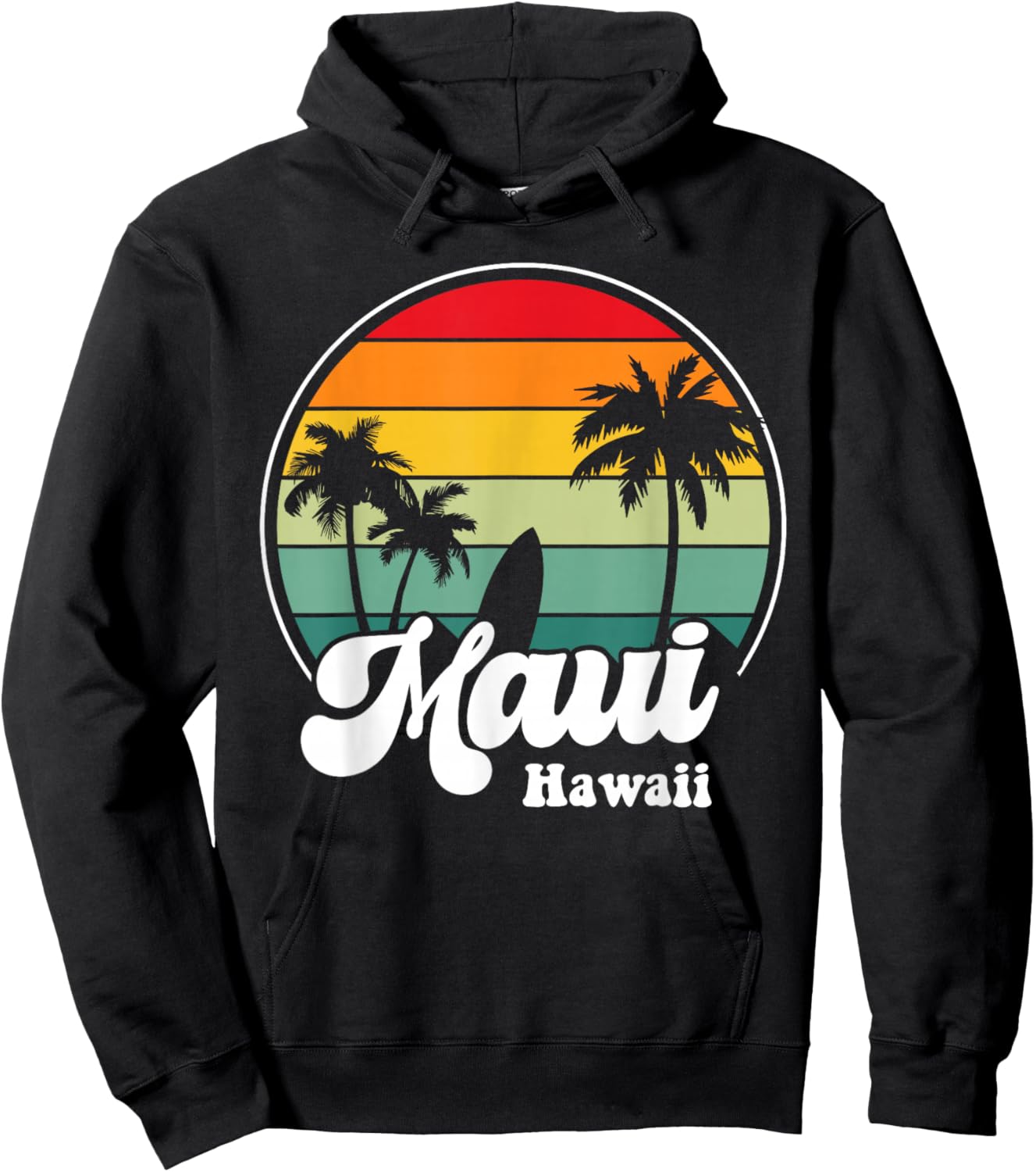 Maui Hawaii Beach Surfing Souvenir Surfboard Retro Hoodie - Hoodie | Black