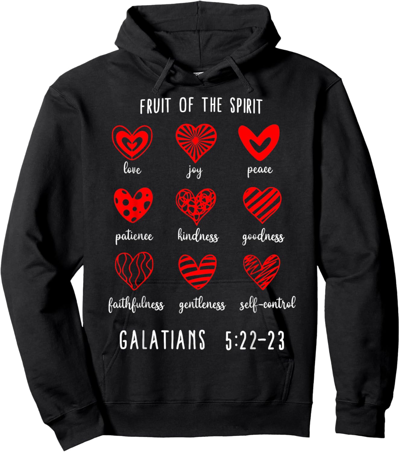 Christian Valentines Fruit Of The Spirit Bible Verse Hearts Hoodie - Hoodie | Black