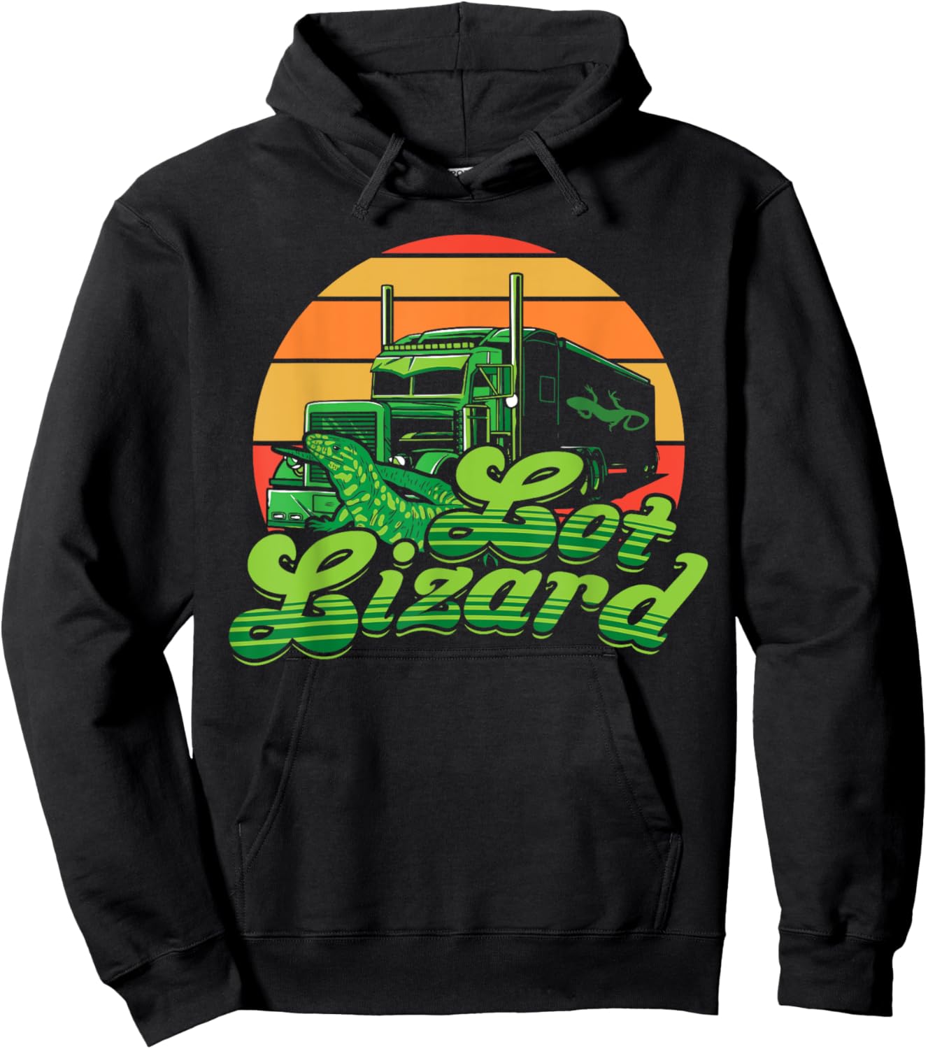 Trucker Lot Lizard Truck Driver Gift Funny Gecko Lover Retro Hoodie - Hoodie | Black