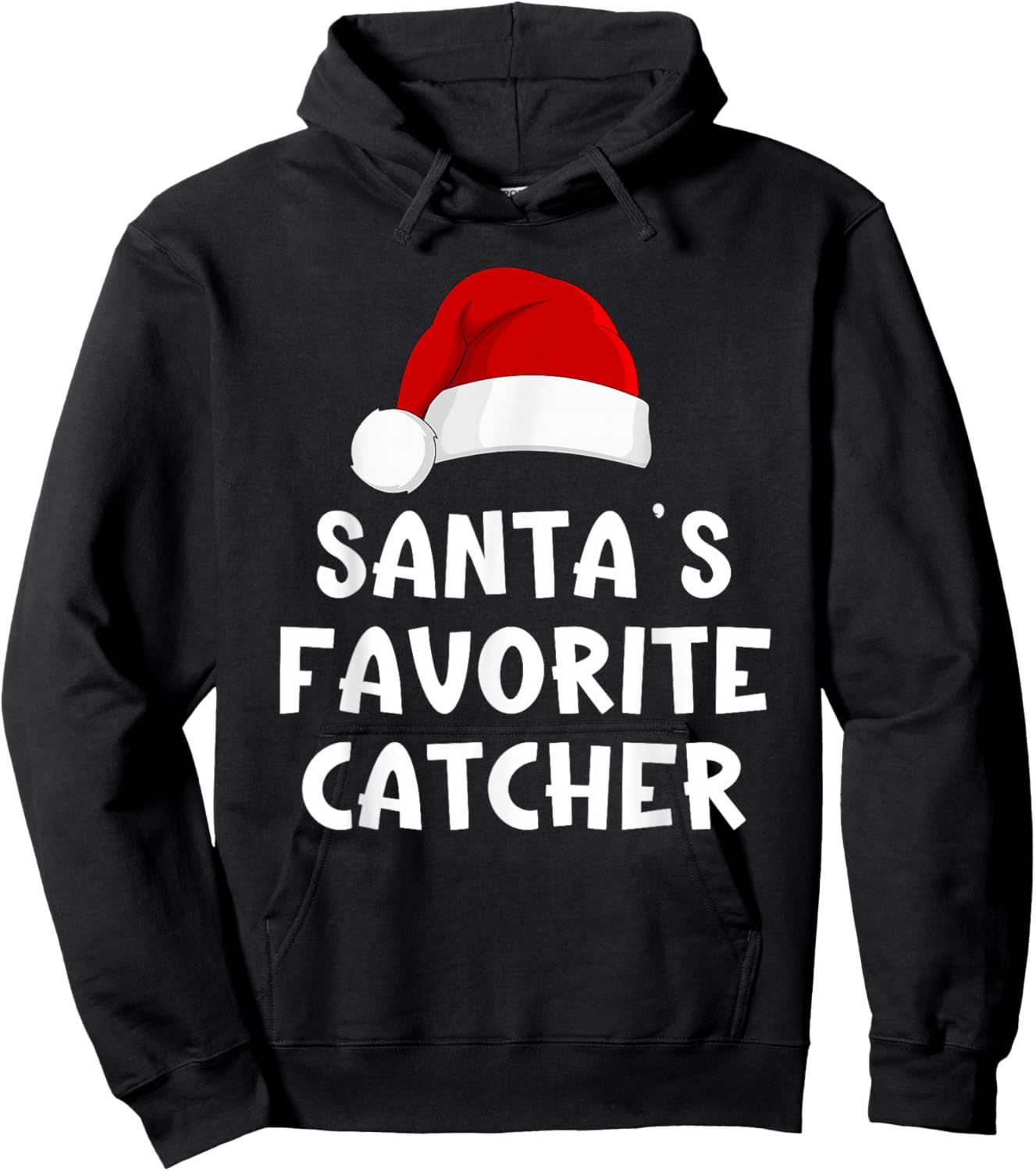 Christmas Santa's Favorite Catcher Funny Pajama Baseball Hoodie - Hoodie | Black