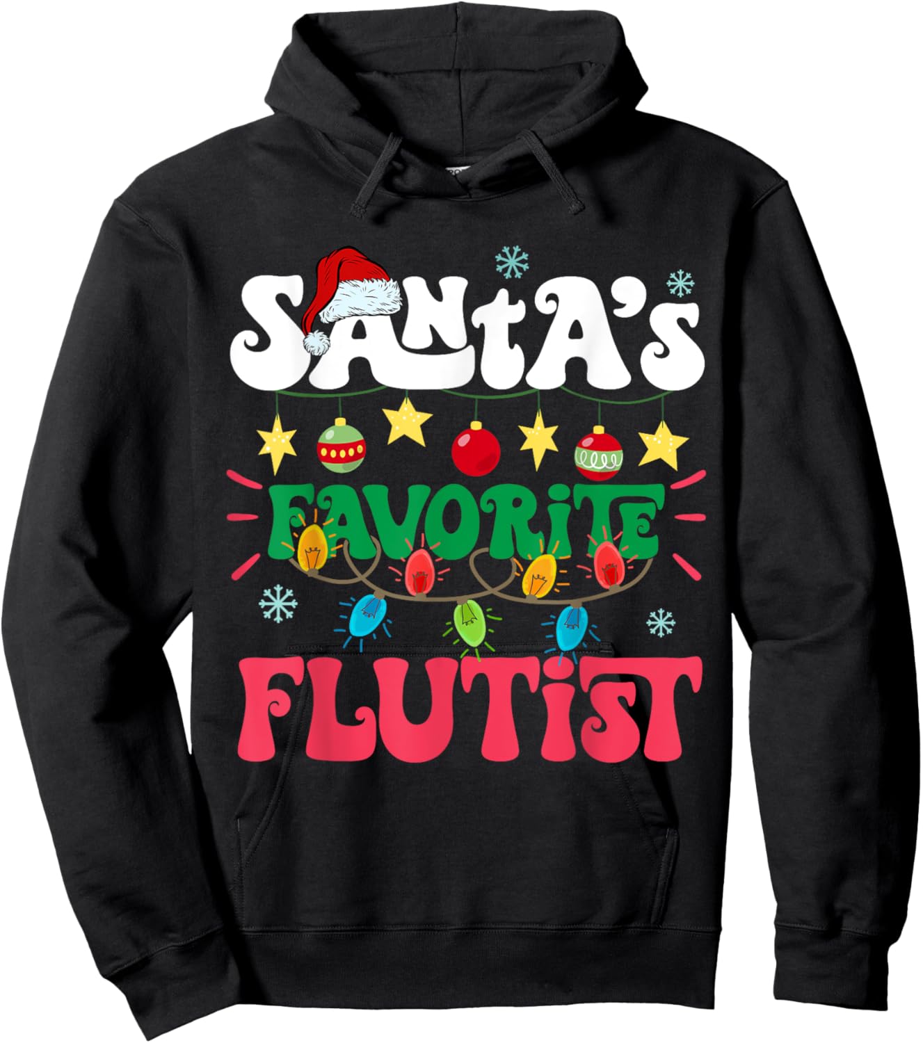 Santa's Favorite Flutist Santa Hat Flute Light Christmas Hoodie - Hoodie | Black