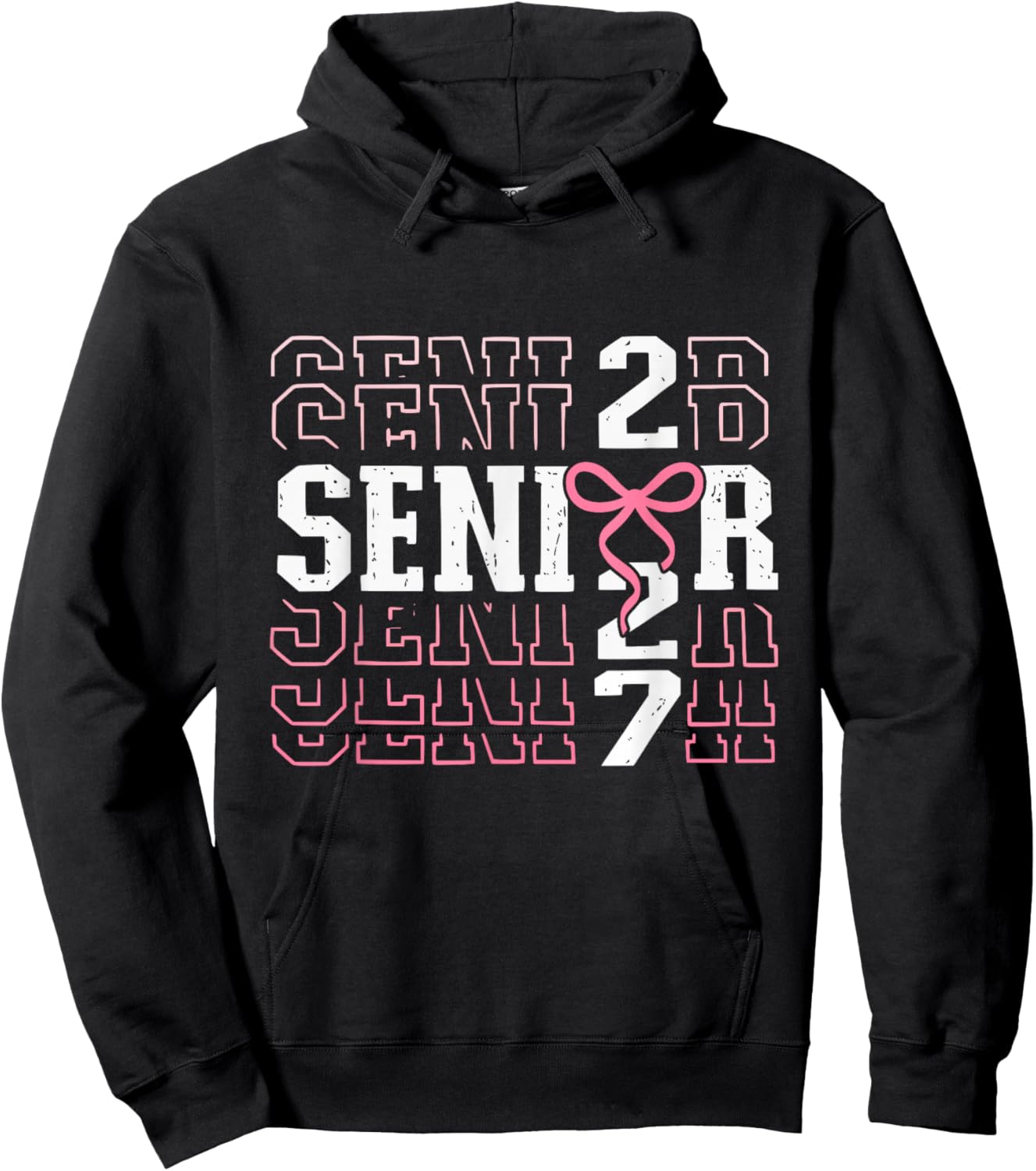 Senior 2027 Class of 2027 Coquette Bow Pink Girls Hoodie - Hoodie | Black
