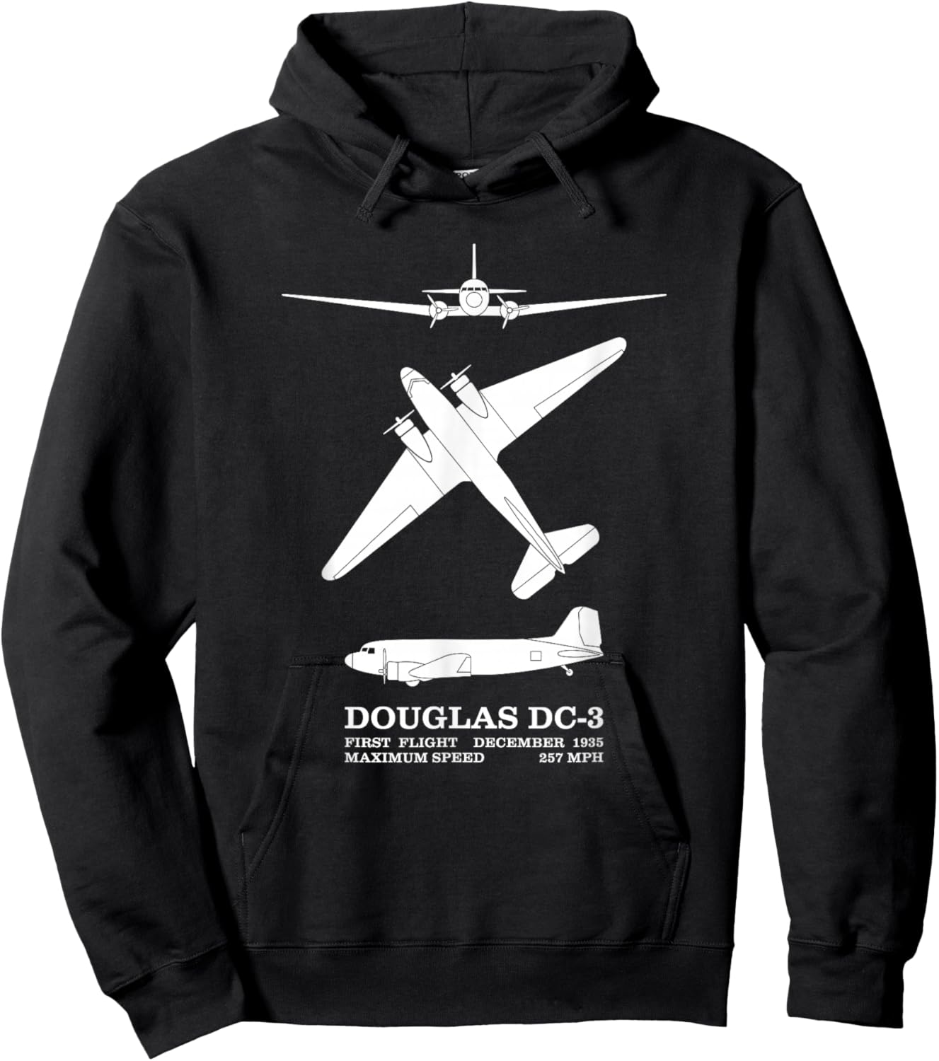 Douglas DC-3 WW2 Airliner Silhouettes Infographic Hoodie - Hoodie | Black
