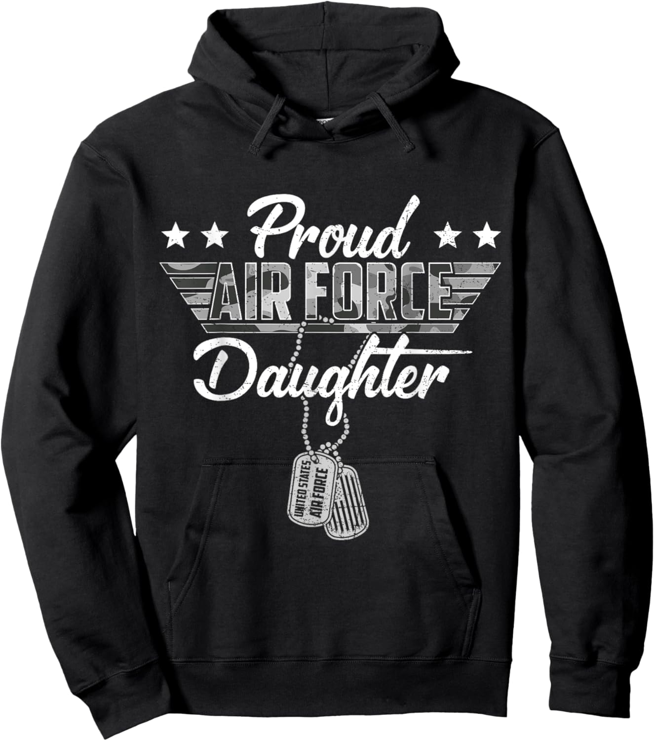 Proud Air Force Daughter Camouflage USAF Veteran Airman Hoodie - Hoodie | Black