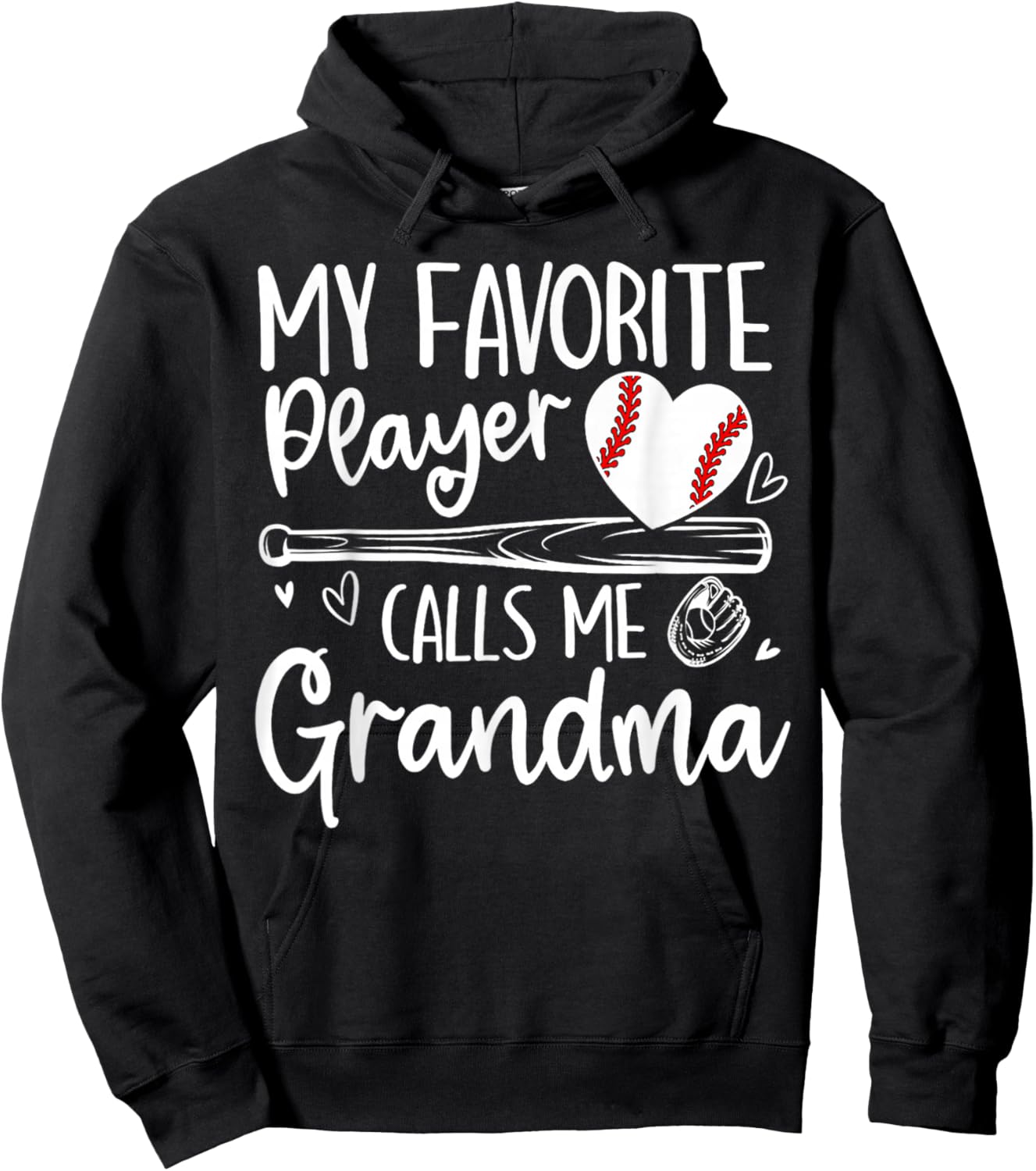 My Favorite Player Calls Me Grandma Baseball Heart Hoodie - Hoodie | Black