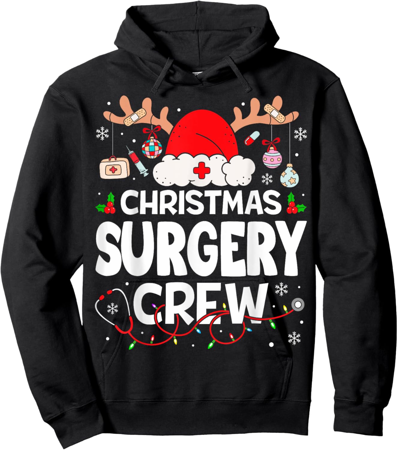 Christmas Surgery Crew Reindeer Santa Surgical Nurse Hoodie - Hoodie | Black