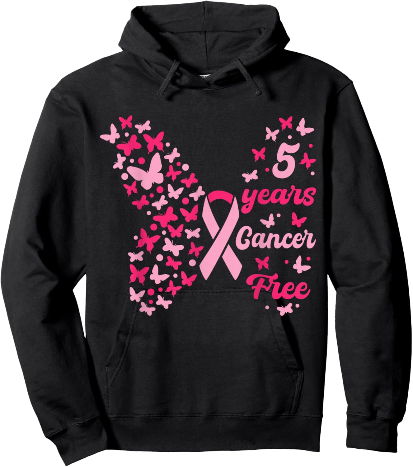 5 Year Cancer Free Breast Cancer Awareness Butterfly Women Hoodie - Hoodie | Black