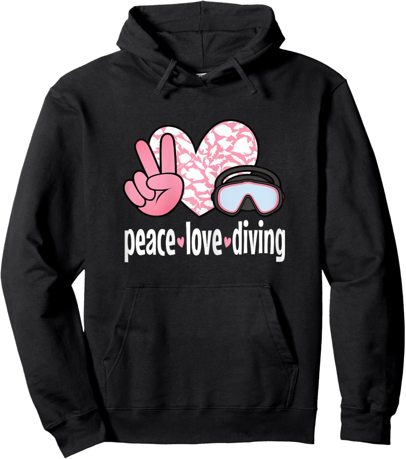 Cute Peace Love Diving Scuba Diver Dive Women Hoodie - Hoodie | Black
