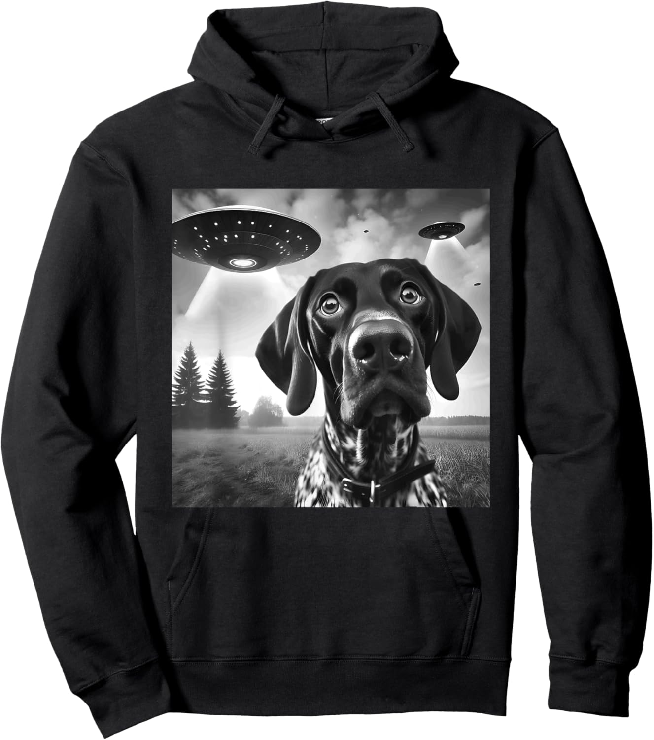 German Shorthaired Pointer Funny Selfie UFO Weird Aliens Hoodie - Hoodie | Black