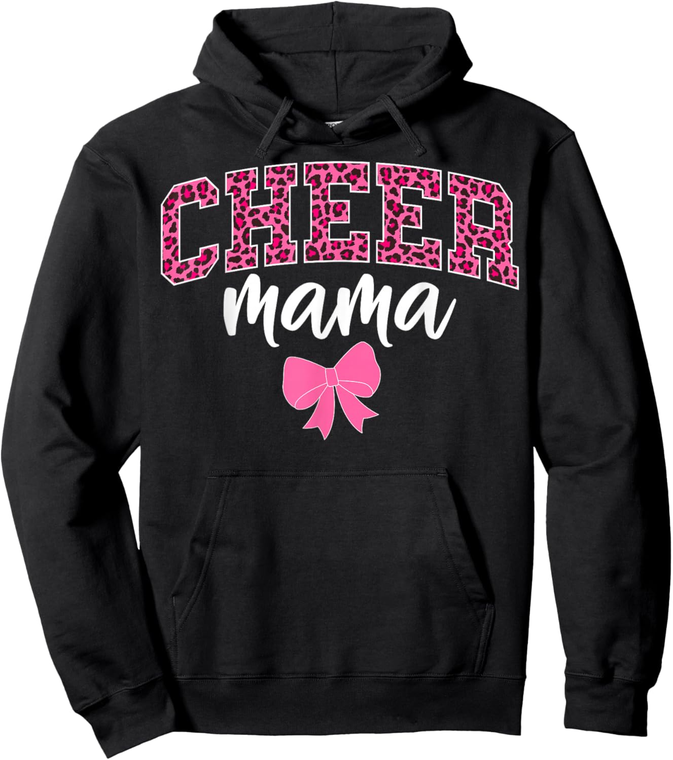 Cheer Mama Leopard Bow Cheerleading Mom Gifts Hoodie - Hoodie | Black