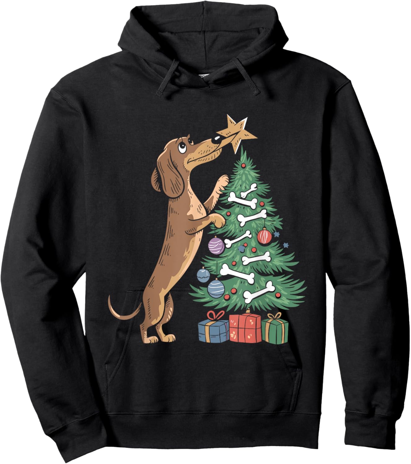 Dachshund Dog Christmas Tree Puppy Lover X-mas Holiday Hoodie - Hoodie | Black