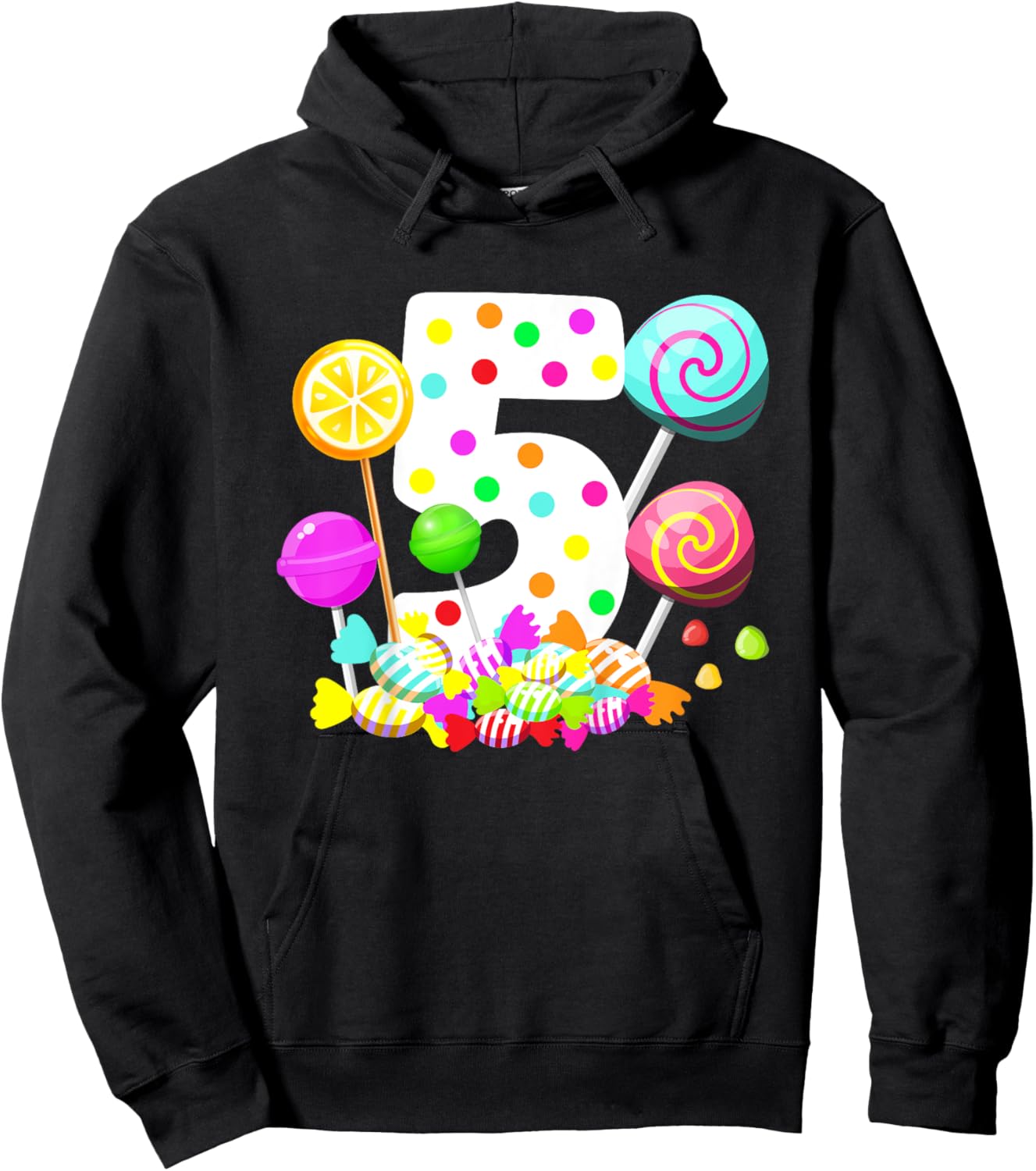 Kids 5th Candy Birthday Party Five Year Old Girl Candy Hoodie - Hoodie | Black