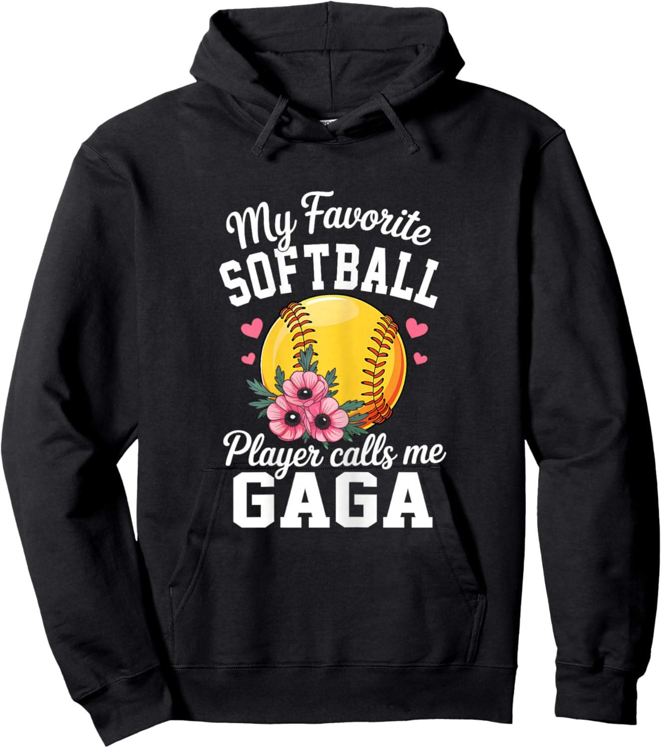My Favorite Softball Player Calls Me Gaga Flowers Women Hoodie - Hoodie | Black