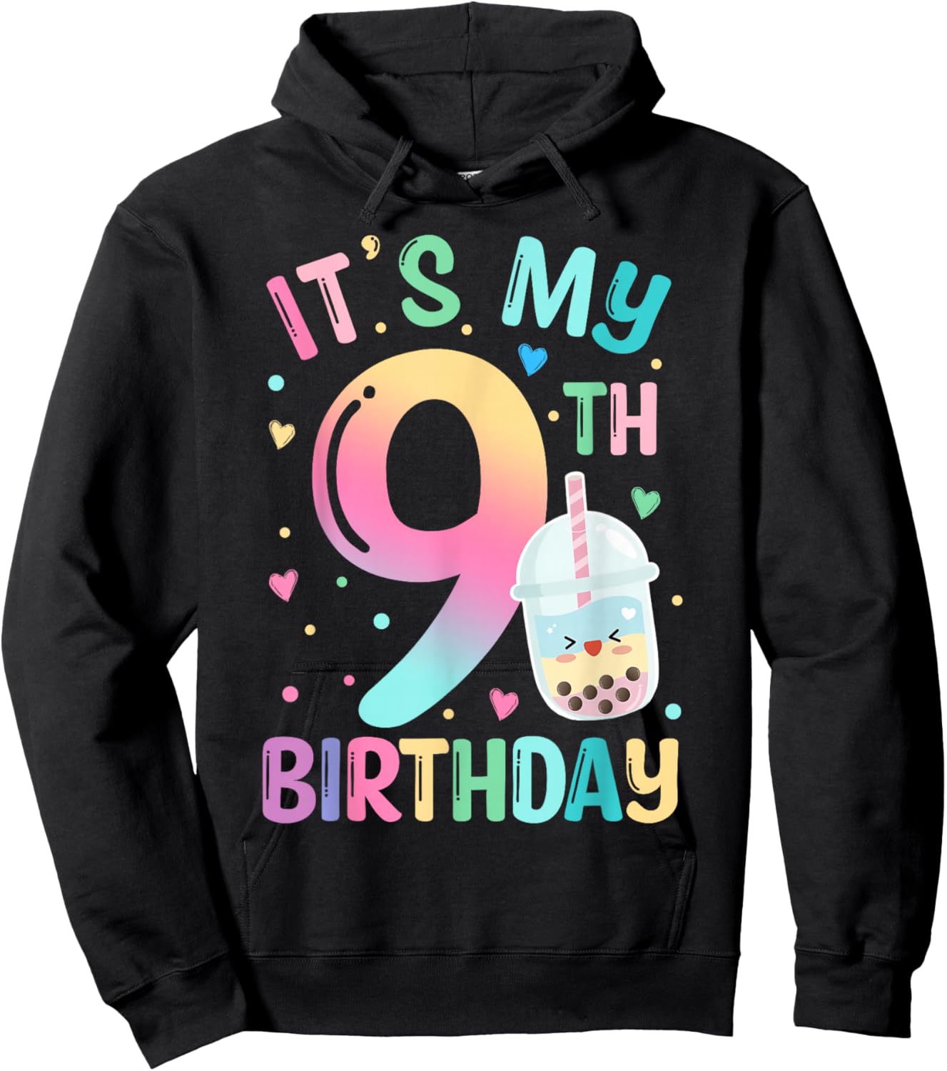 It's My 9th Birthday Bubble Boba Tea Party 9 Year Old Girl Hoodie - Hoodie | Black