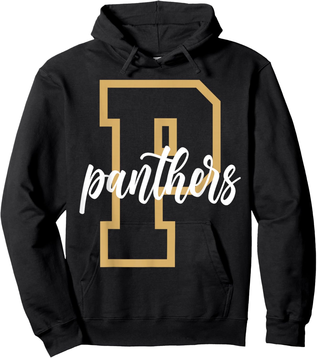 Panthers Letter Gold Panther Pride School Spirit Game Day Hoodie - Hoodie | Black