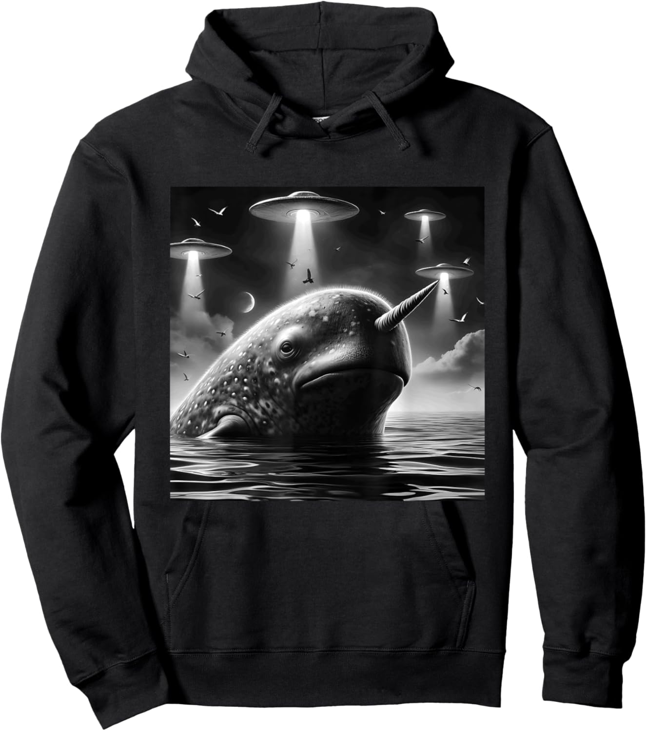 Narwhal Funny Graphic Selfie with UFOs Weird Aliens Hoodie - Hoodie | Black