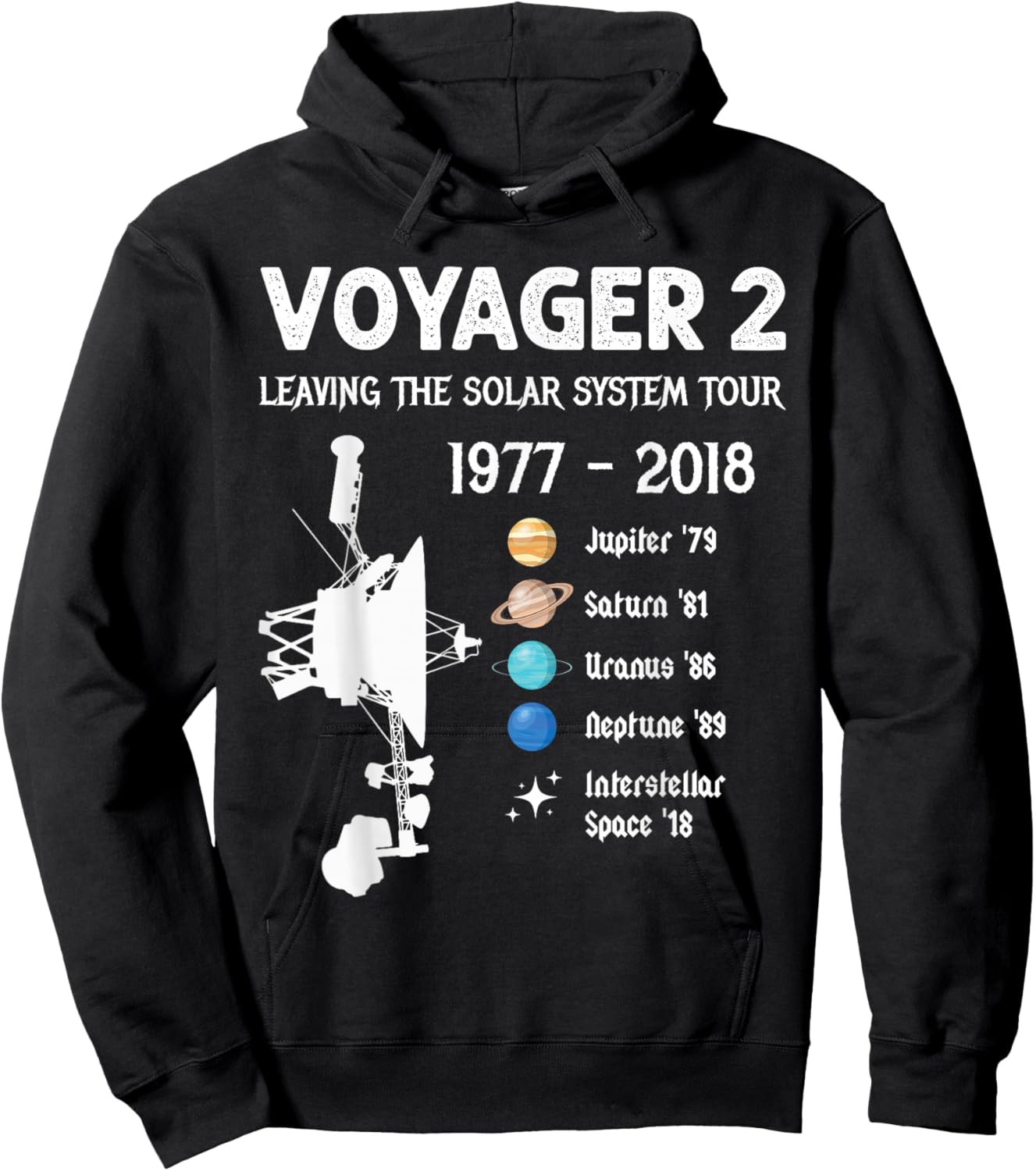Leaving The Solar System Tour | Voyager 2 Probe Anniversary Hoodie - Hoodie | Black