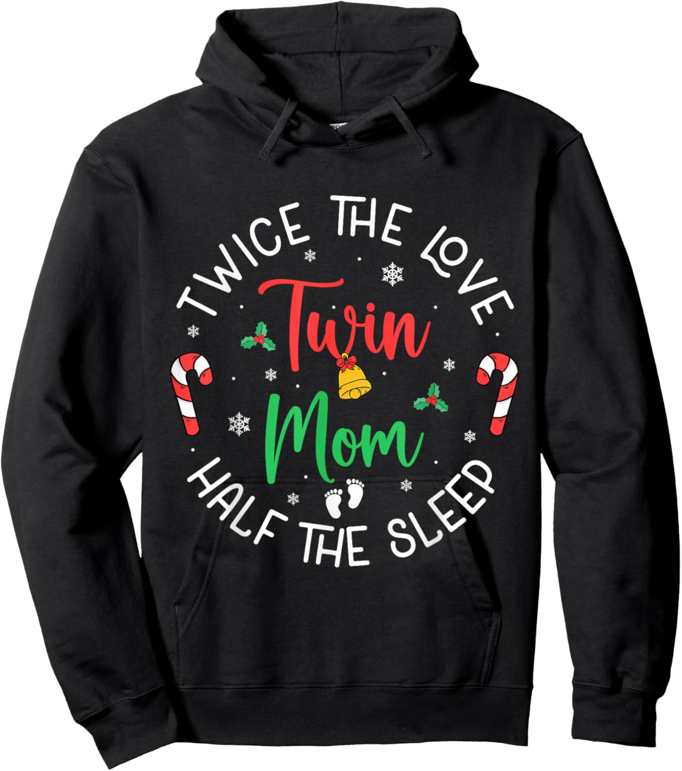 Twice The Love Twin Mom Pregnancy Expecting Christmas Party Hoodie - Hoodie | Black