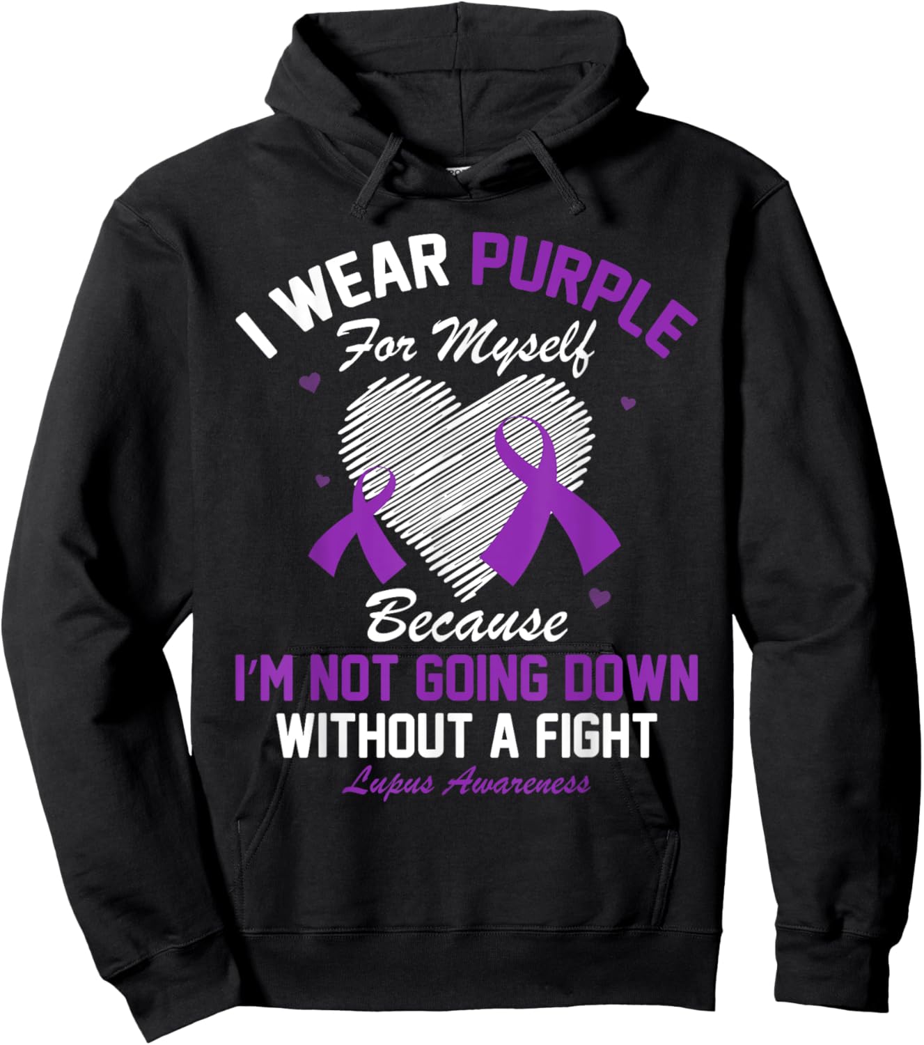 I Wear Purple For Myself Lupus Awareness Heart Purple Ribbon Hoodie - Hoodie | Black