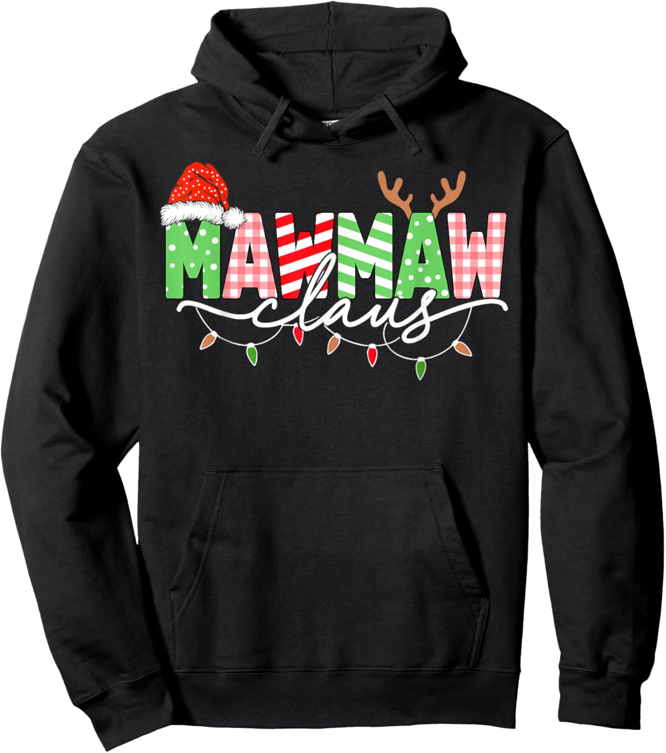 Mawmaw Claus Christmas Lights Santa Hat Family Matching Hoodie - Hoodie | Black
