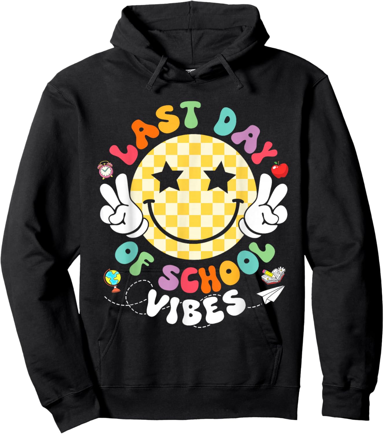 Groovy Last Day of School Vibes Smile Face Graduation Kids Hoodie - Hoodie | Black