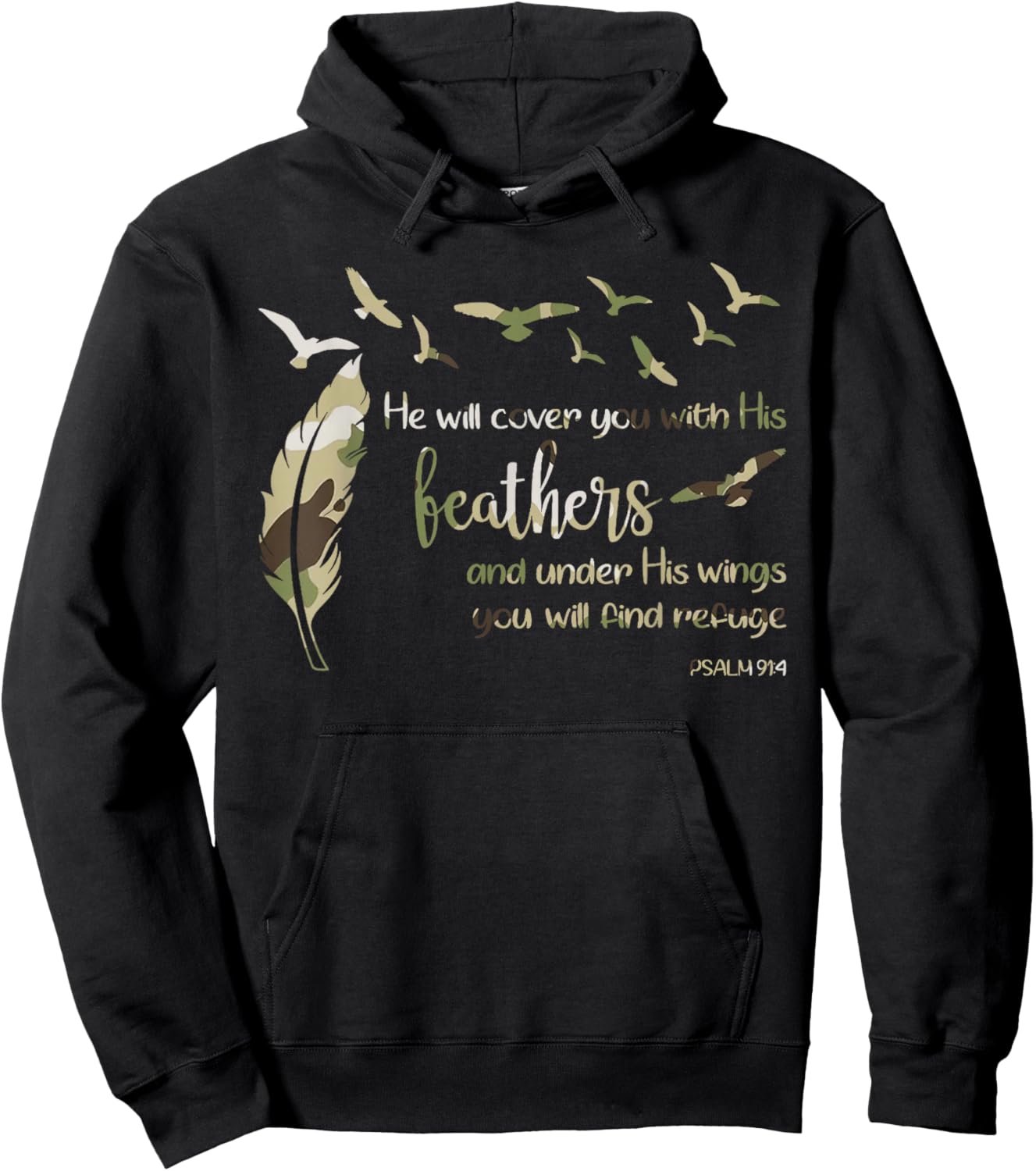 Retro He Will Cover You with His Beathers Jesus Redleg Camo Hoodie - Hoodie | Black