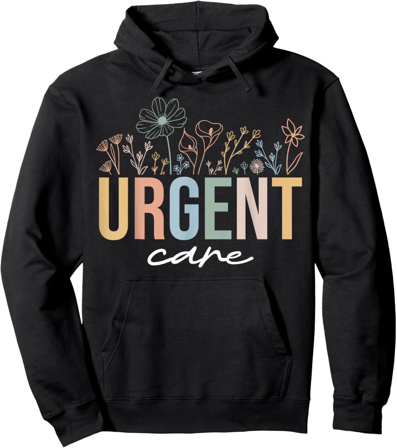Urgent Care Department Wildflowers ICU Nurse - Black, Small, Short Sleeve, -Adults, Nursing Hoodie - Hoodie | Black