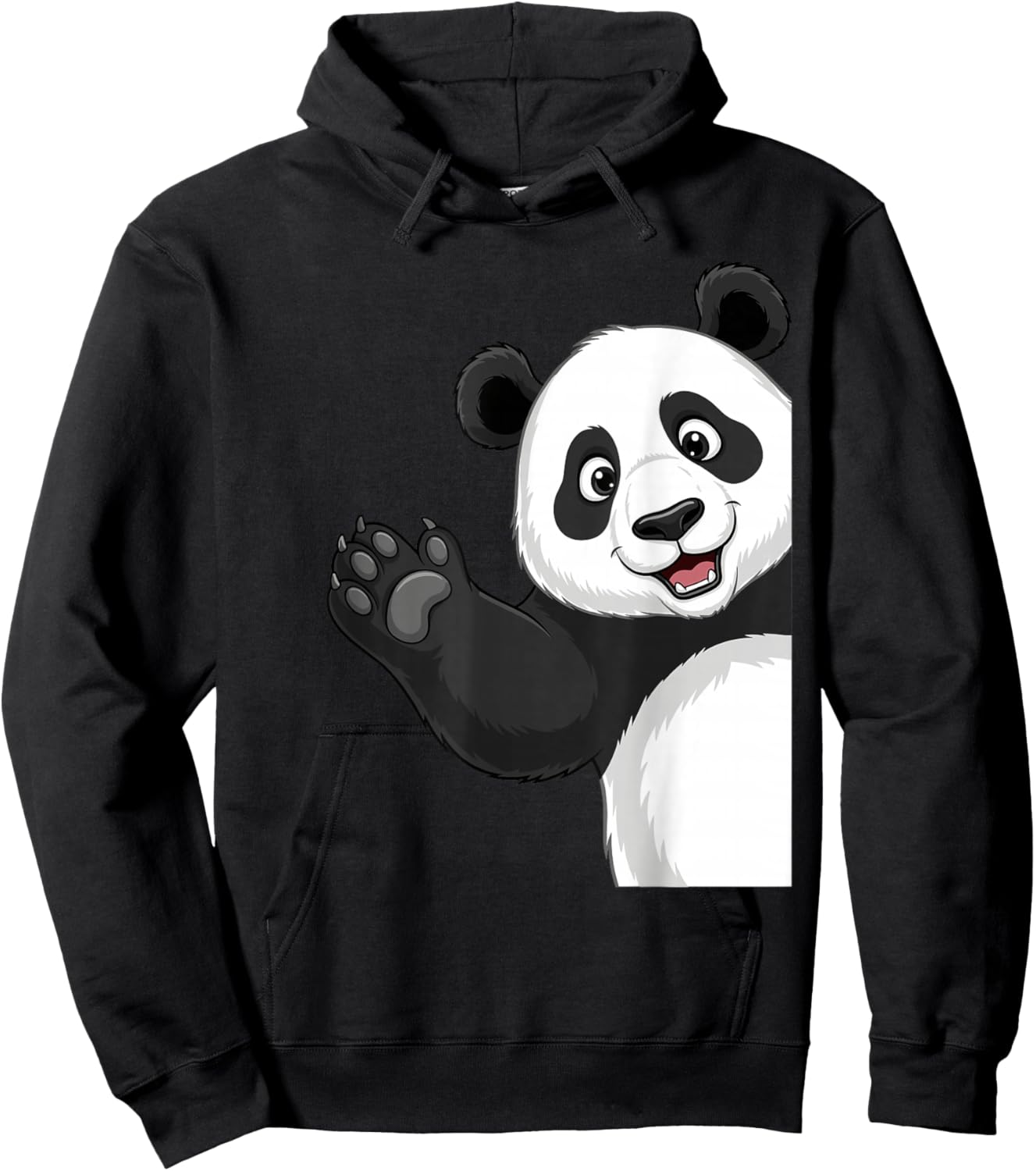 Kawaii Panda Waving Hand Cute Smiling Panda Hoodie - Hoodie | Black