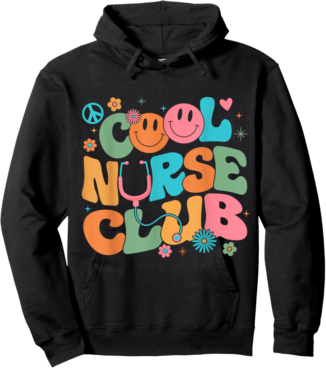 Retro Groovy Cool Nurse Club Nursing Nurses Week Hoodie - Hoodie | Black