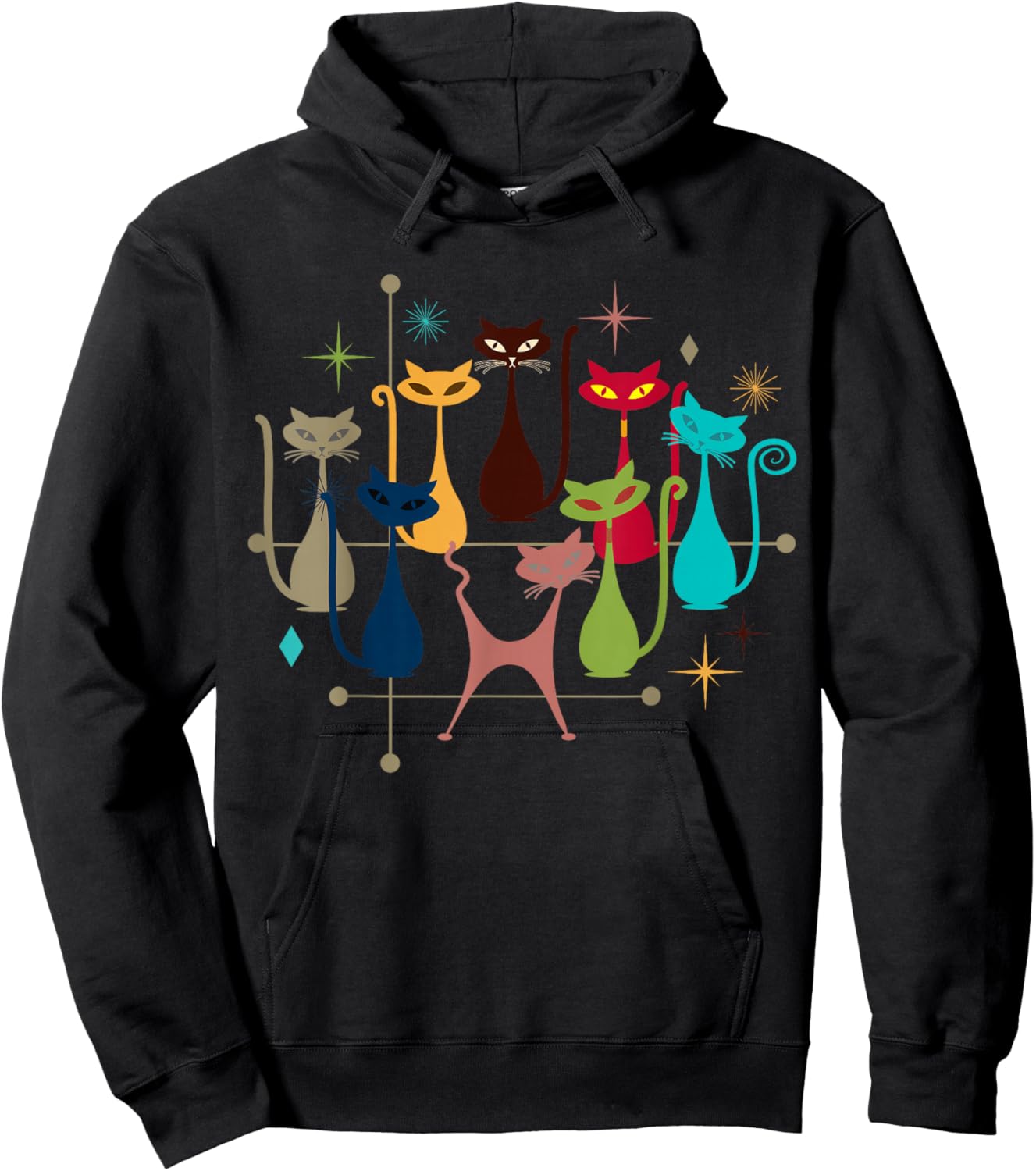 Retro Vintage Modern Look Cats 50s 60s Style Mid-Century Hoodie - Hoodie | Black