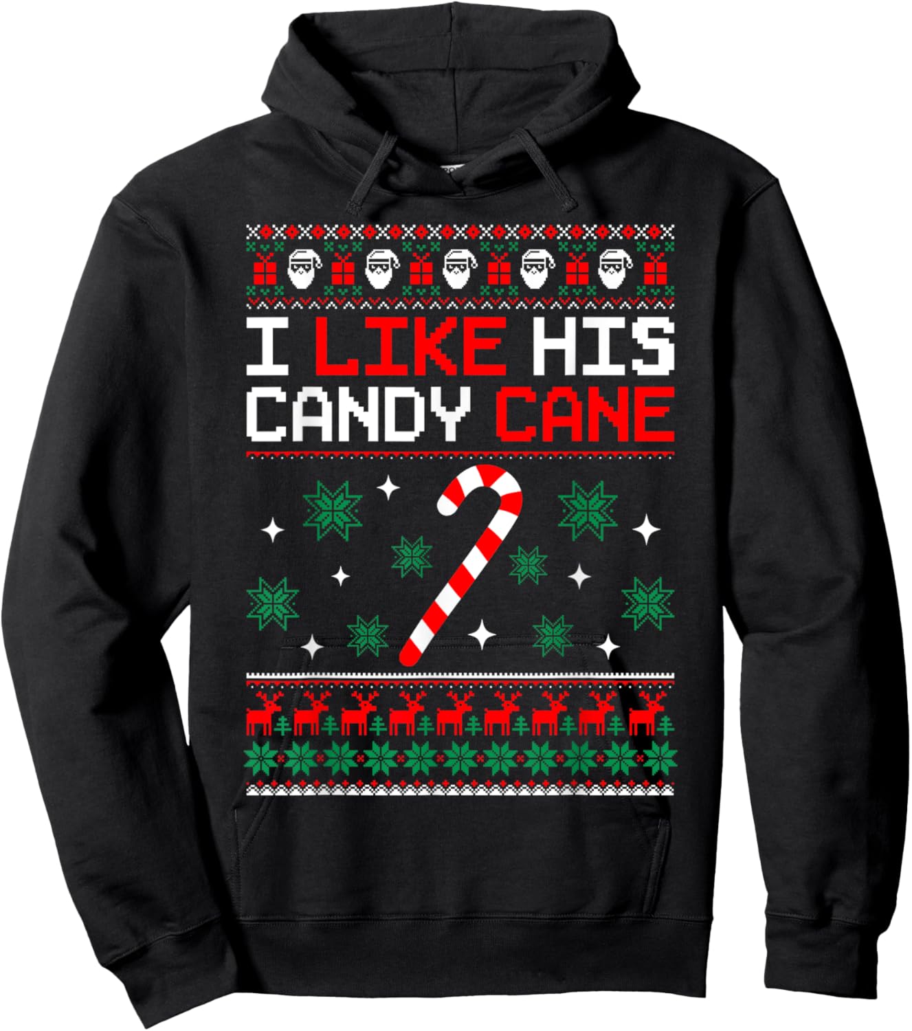 Merry Xmas Funny Couples Christmas Matching I Like His Candy Cane Black -Adults Small Hoodie - Hoodie | Black