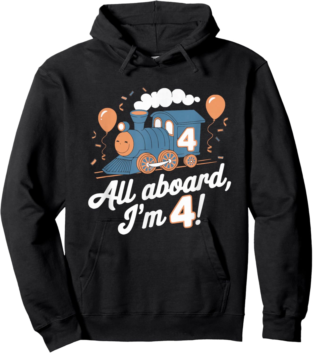 Train 4th Birthday All Aboard I'm 4 Design For Kids Hoodie - Hoodie | Black