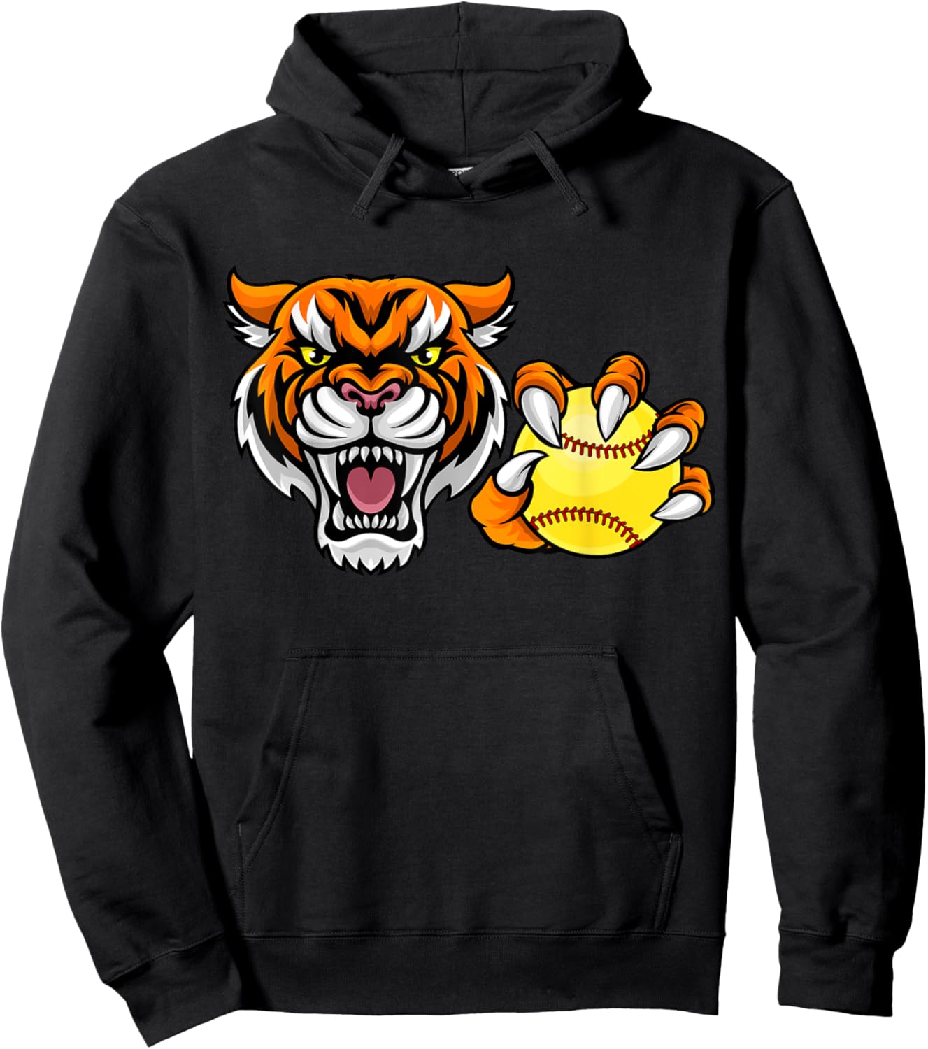 Tiger softball ball cartoon character design Hoodie - Hoodie | Black