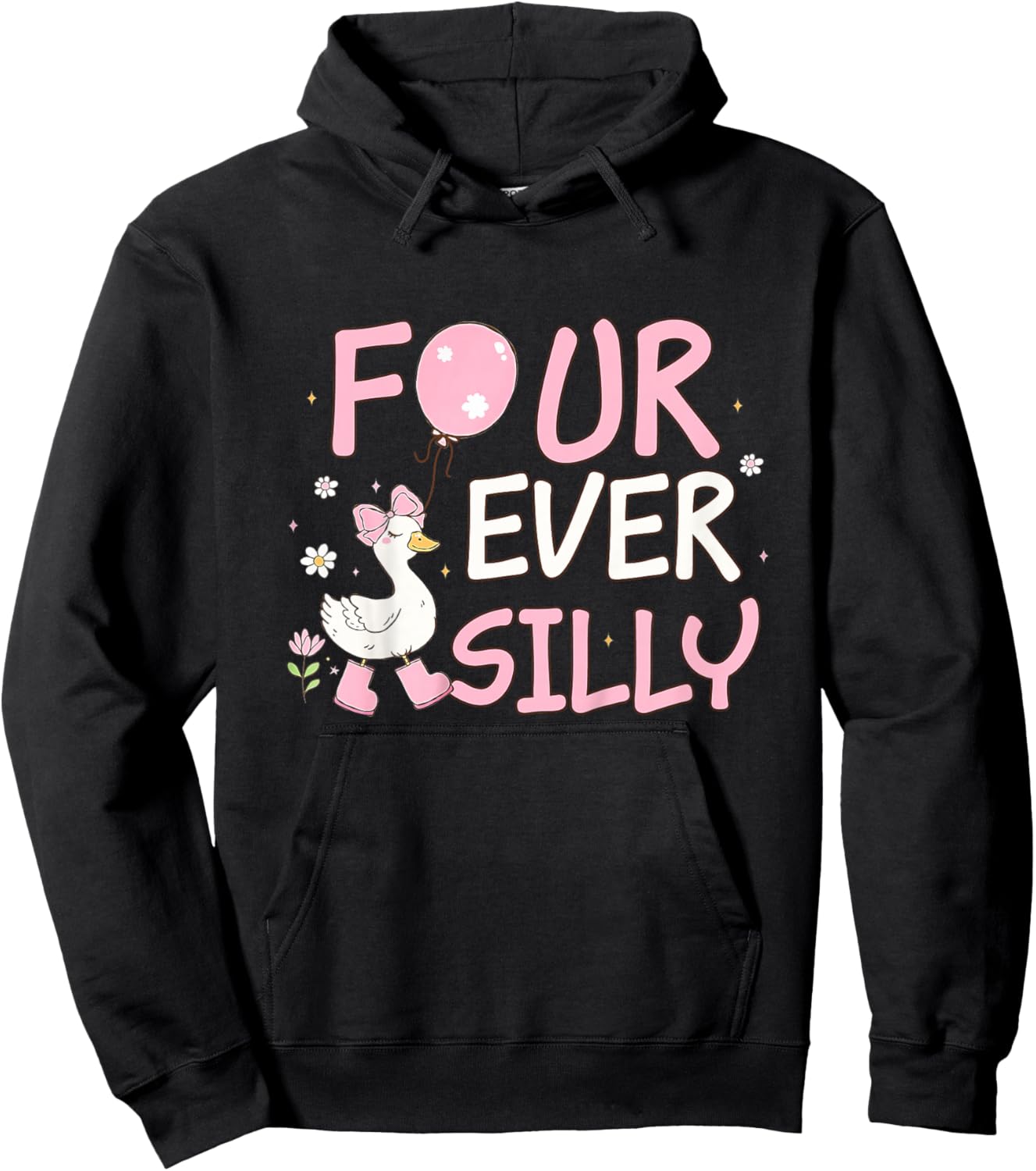 Four Ever Silly Girl 4th Birthday Goose 4 Year Old Bday Hoodie - Hoodie | Black