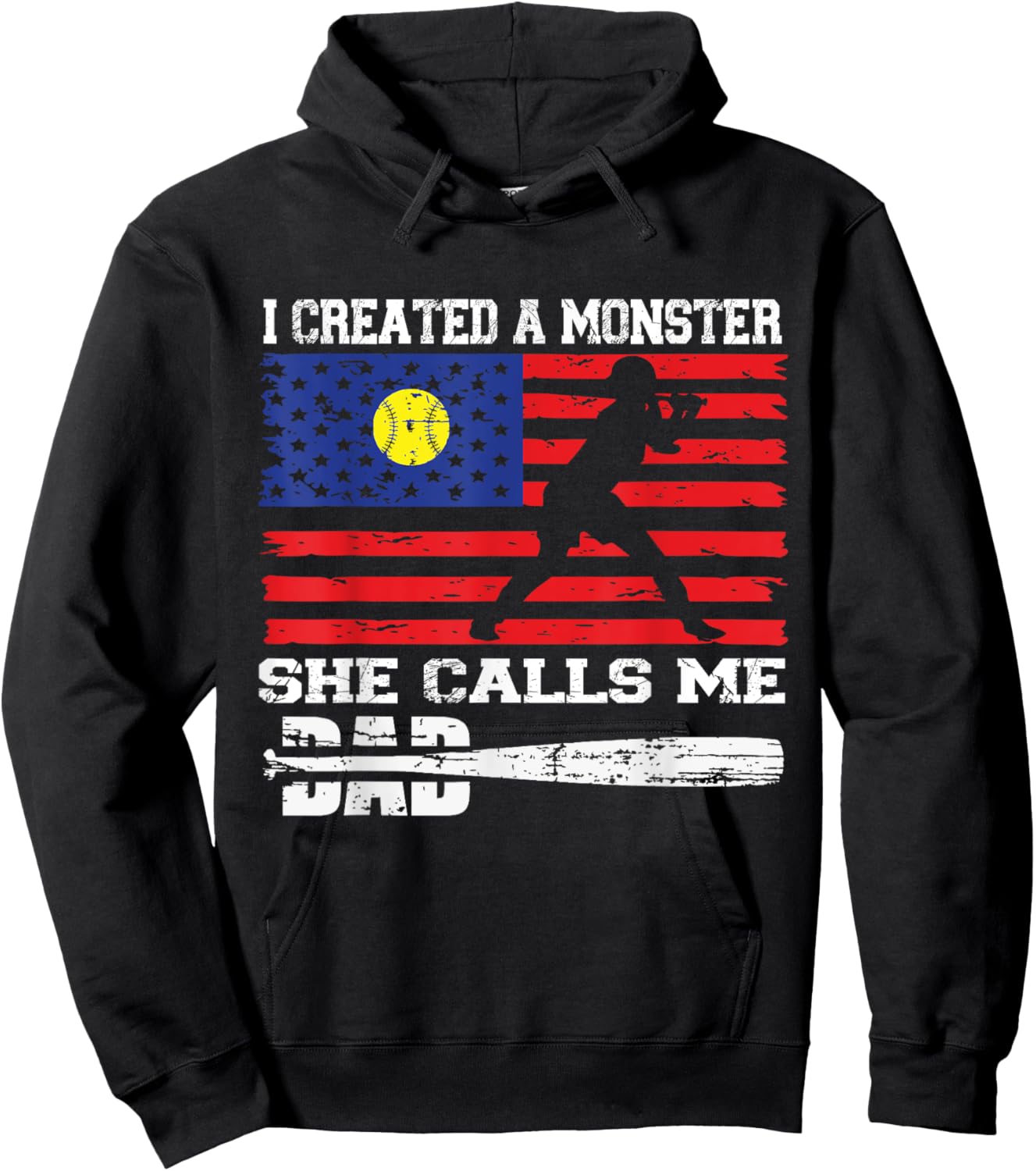 I Created A Monster She Call Me Dad Baseball Softball Lover Hoodie - Hoodie | Black