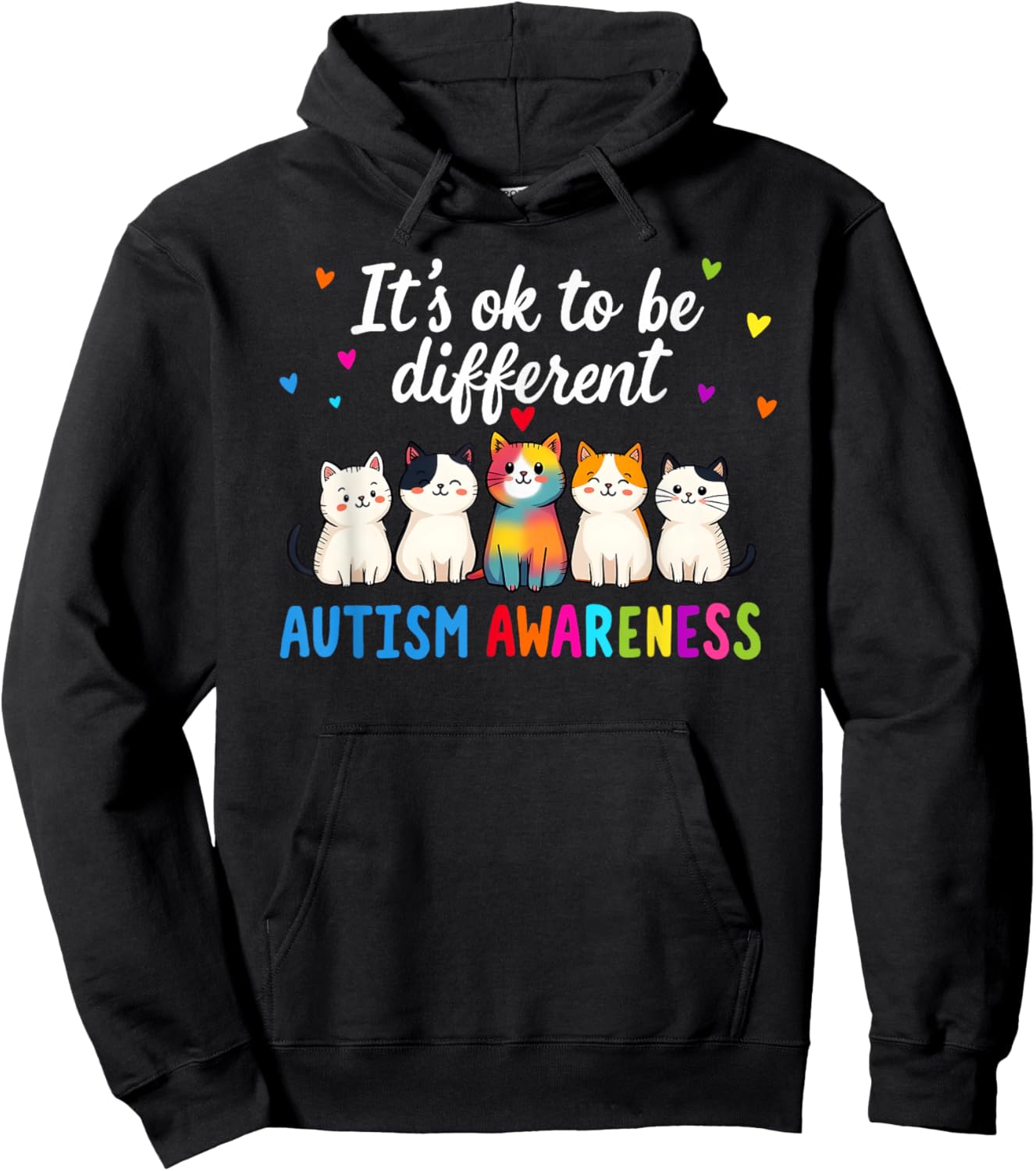 Autism Awareness Cat It's Okay to Be Different Funny Design Hoodie - Hoodie | Black